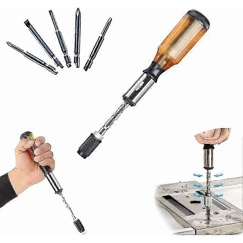 Spiral Screwdriver, Ratchet Screwdriver Push-pull Ratcheting Screwdriver Set Adjustable Multi-Bit Screwdriver Detachable Spiral Ratcheting Screwdriver