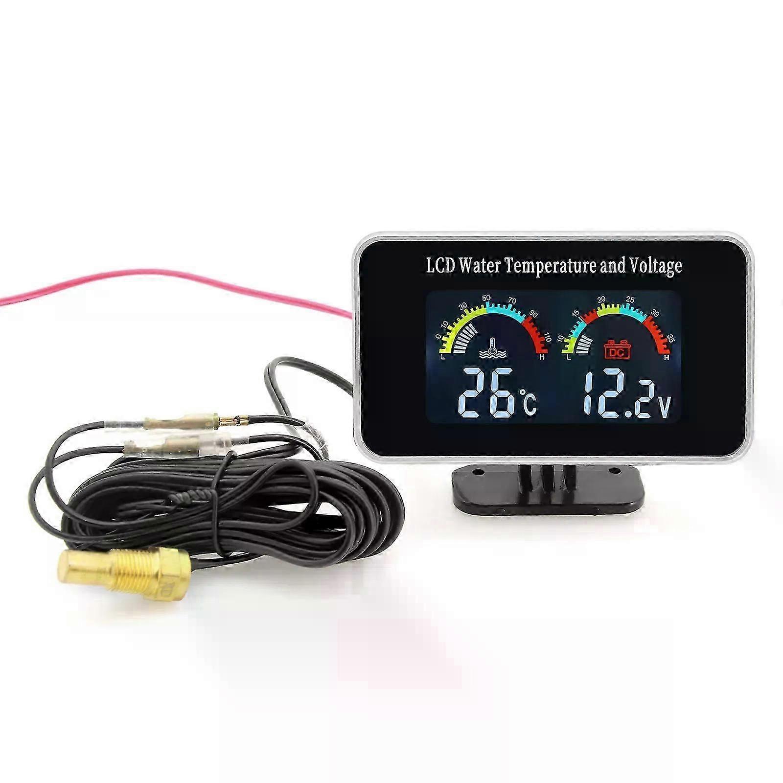 Ad Waterproof Lcd Digital Car Truck Voltmeter Water Temp Gauge Temperature Sensor 10mm Temperature Volt Meter 12v Voltage