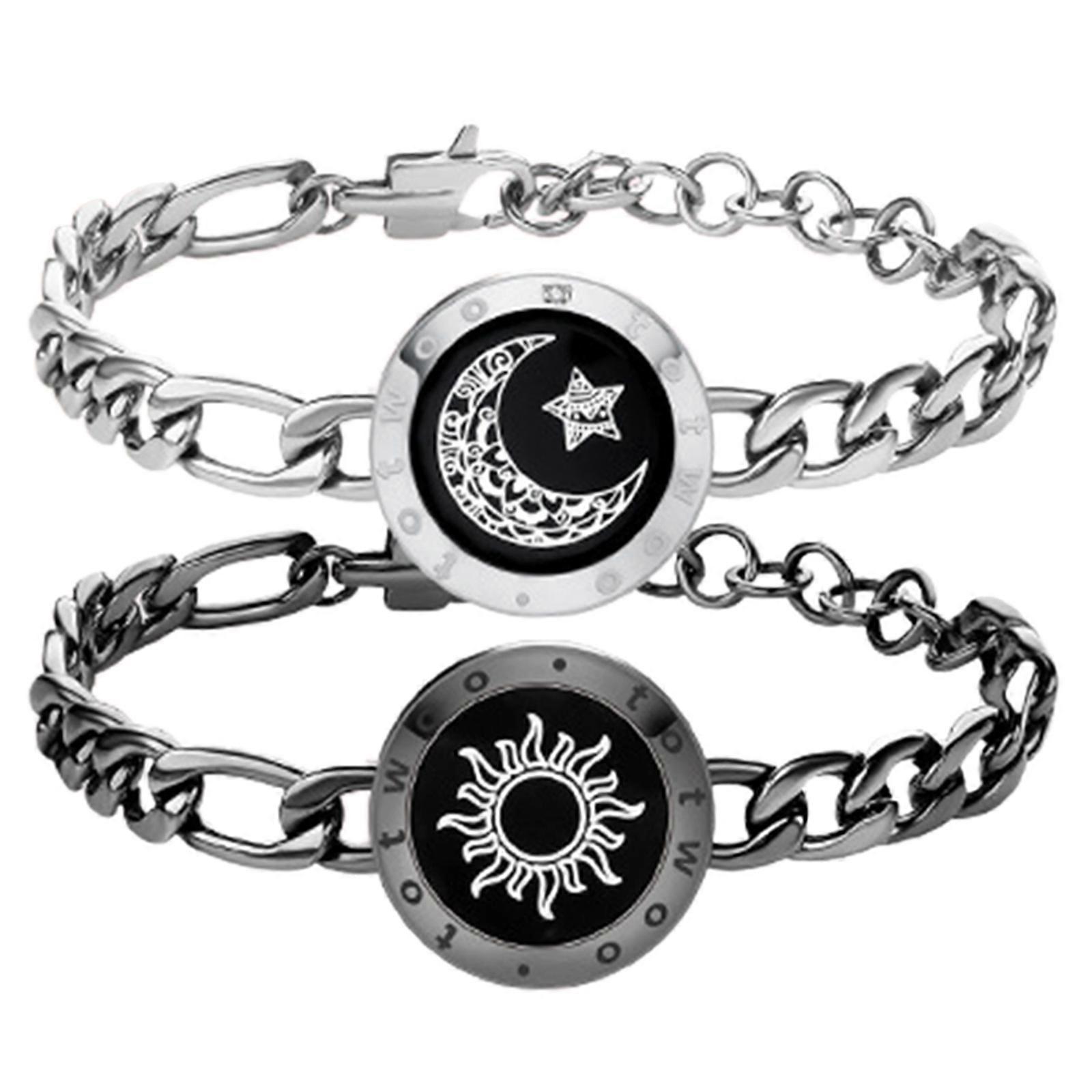 2Pcs Smart Couple Bracelets Vibration Poignet Chaîne Soleil et Lune Pendentif Bracelet Intelligent Bluetoothes Appariement Poignet Chaîne