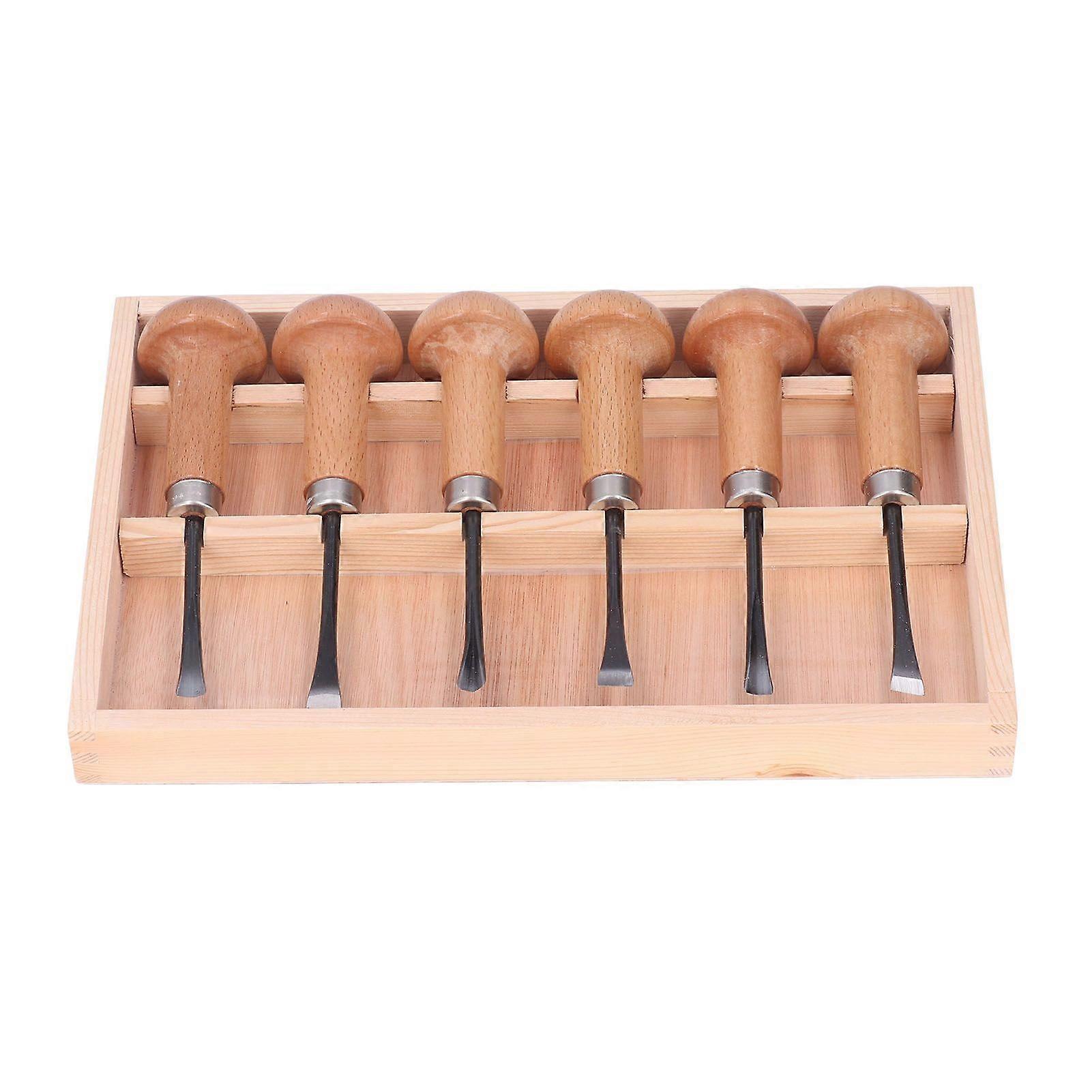 High quality  6-piece carving chisel mushroom handle wooden box blister pack