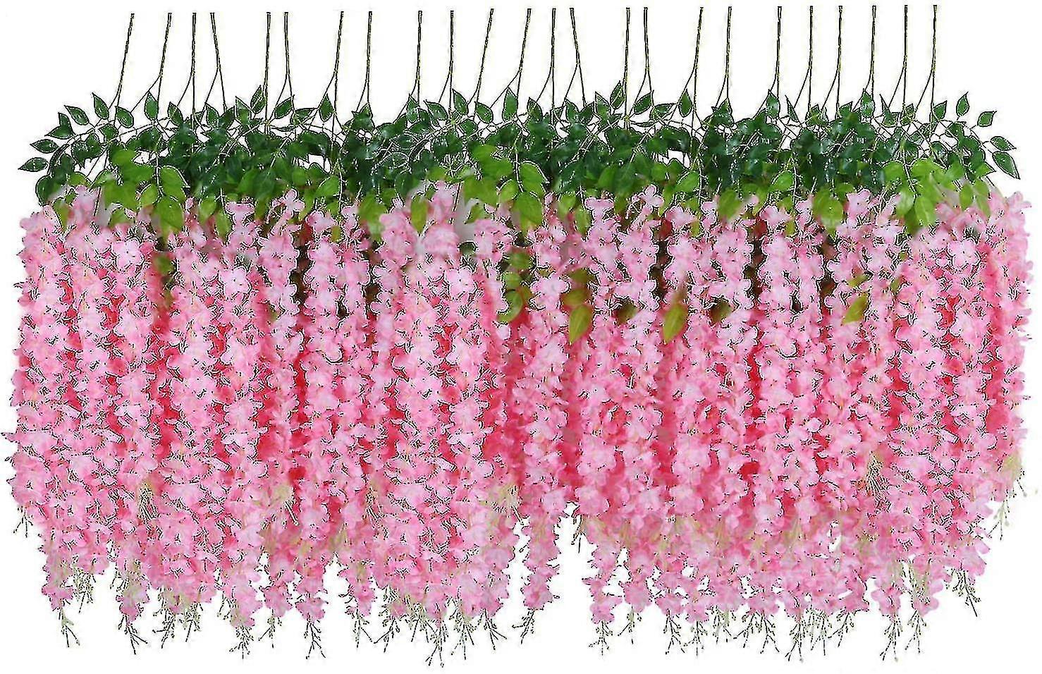 Yapay Sahte Wisteria Asma Ev Düğün Parti Dekor için İpek Çiçekler Asılı (24 adet, Beyaz-Pembe)