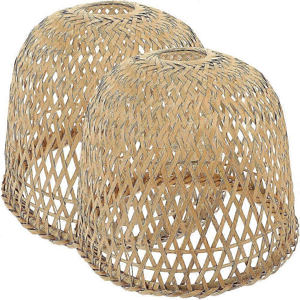 2pcs素朴な織り竹ランプシェードペンダントライトカバー21x21x19cmカーキ