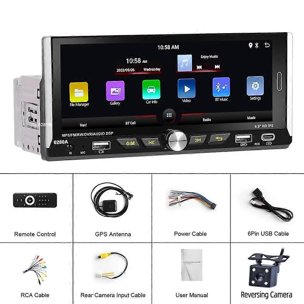 1DIN 6.9inch Carplay Android Auto 1080P HD Mirror Link Car Radio 7Color Lights 2USB GPS Autoradio Multimedia Player