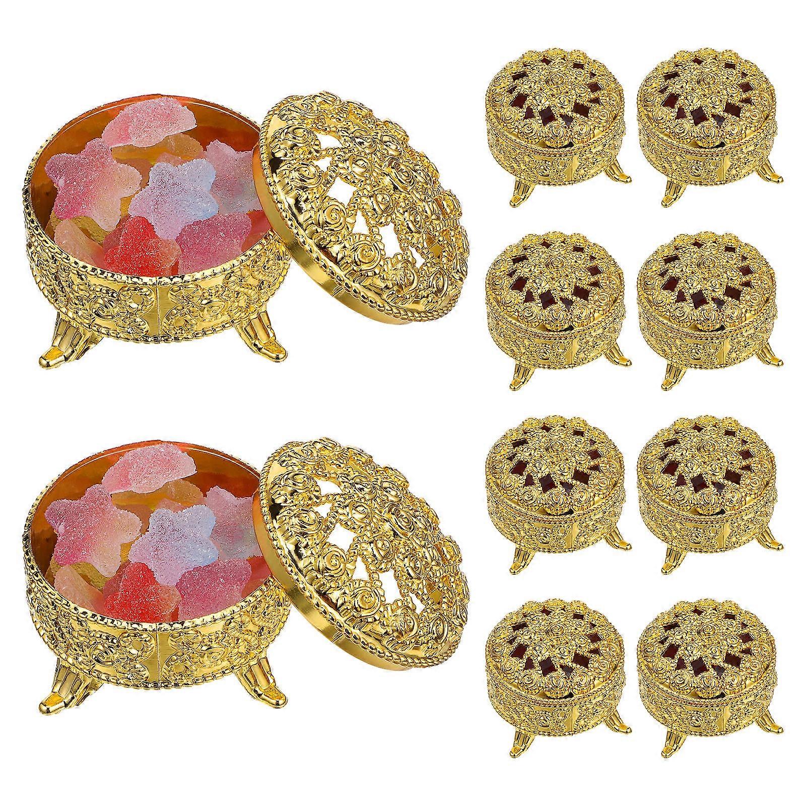 Gold Rose Embossed Round Wedding Favor Boxes – 10pcs Set for Bridal Shower, Birthday, and Party Gift Packaging