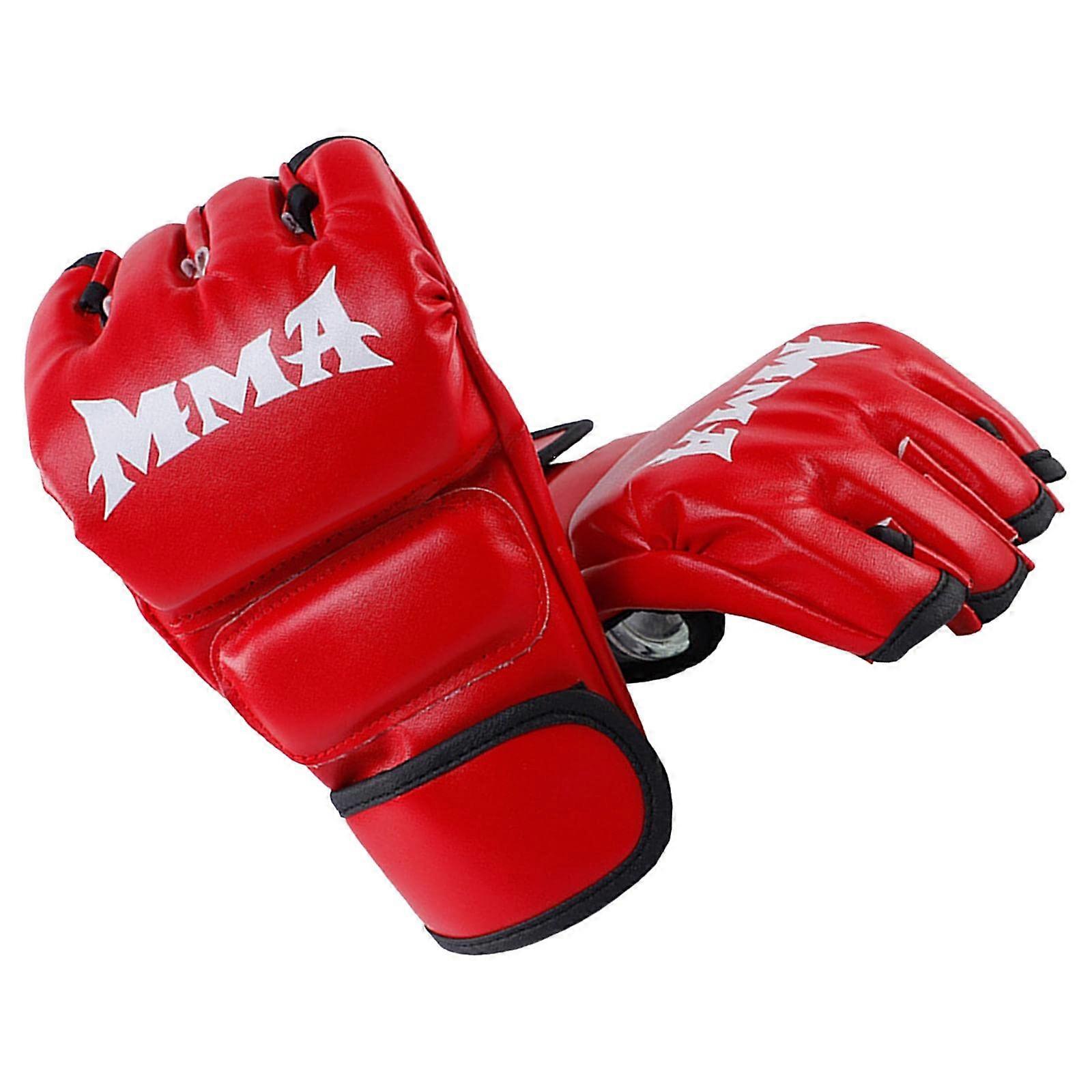 MMA Gloves Half Finger Open Palm Training Gloves for Grappling and Sparring in Red, Ideal for Boxing and Muay Thai