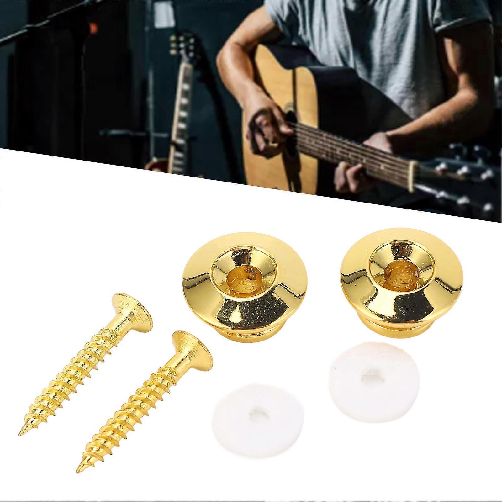 2 Pcs Guitar Strap Button Secure Locking Gold Metal Universal Guitar Strap End Pins