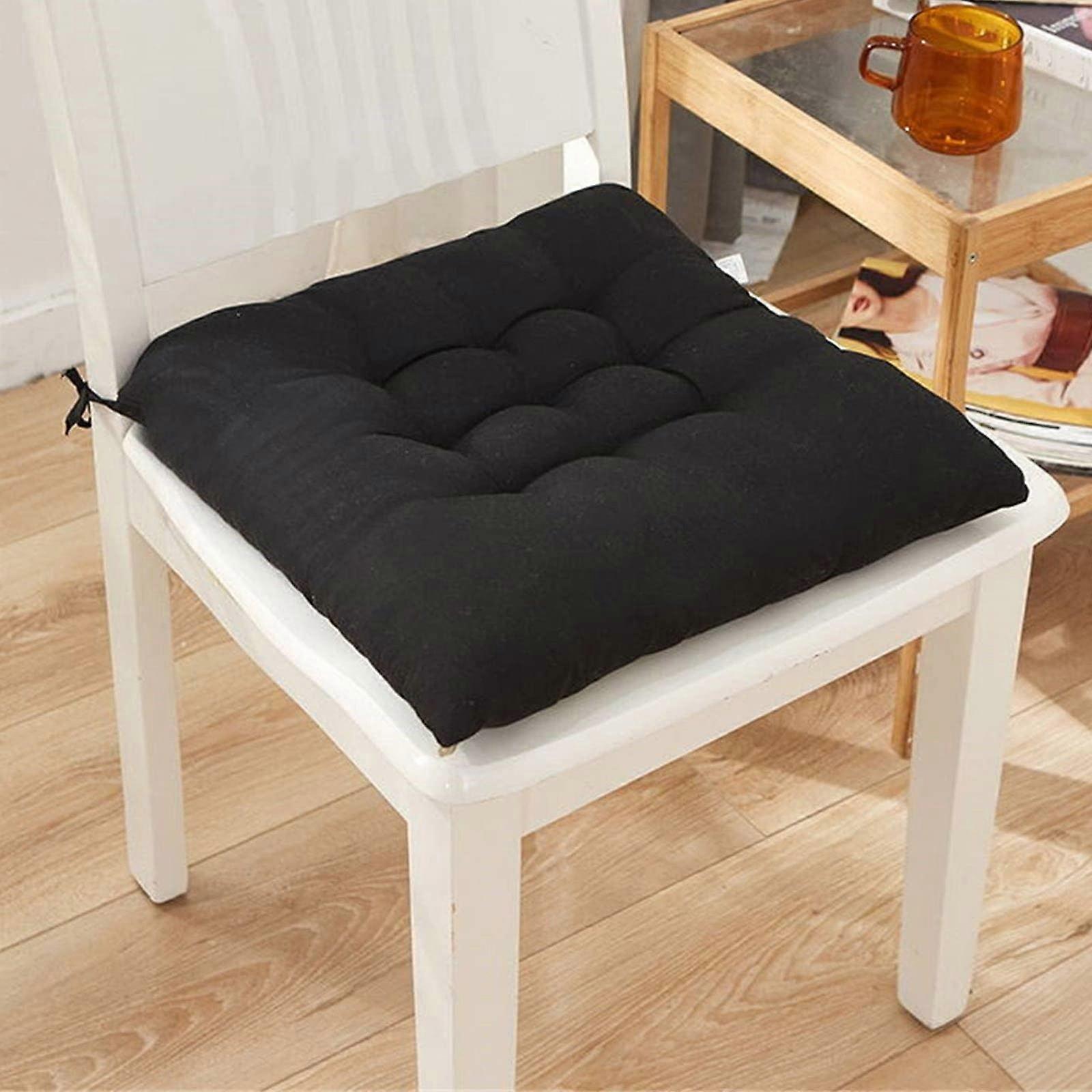 Square Chair Cushion, Premium with Ties, Comfortable for Stools, Chairs, Benches, Black, 40x40cm
