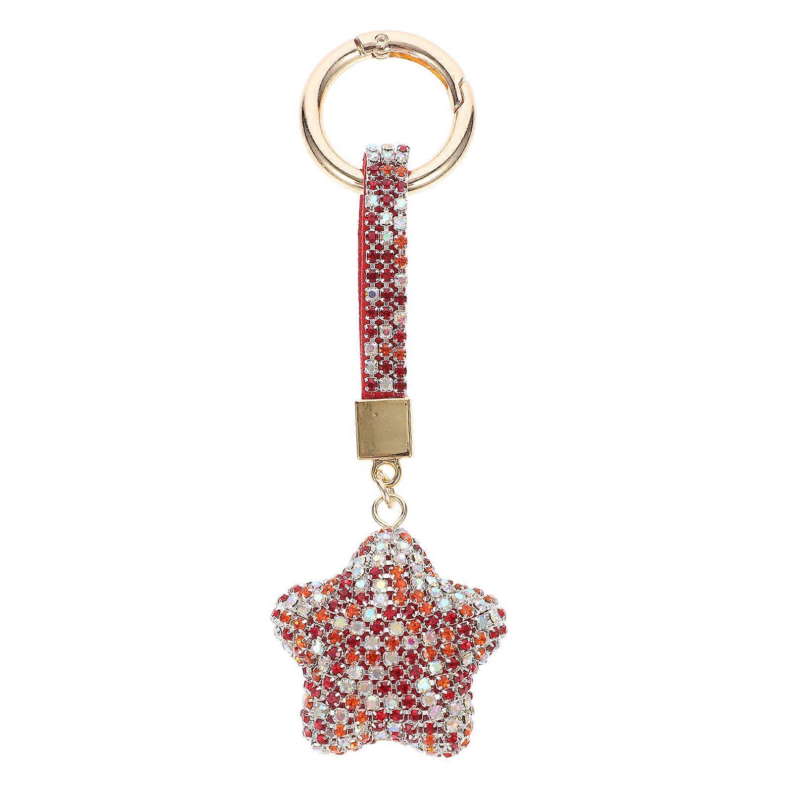 Star Keychain Clasp Rhinestone Keychain Backpack Decor Daily Use Red 13x4.5cm 1Set