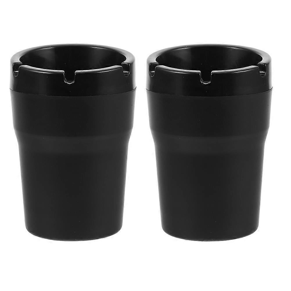 Portable Car Ashtray with Lid for Car Use 2Pcs Black PP Material