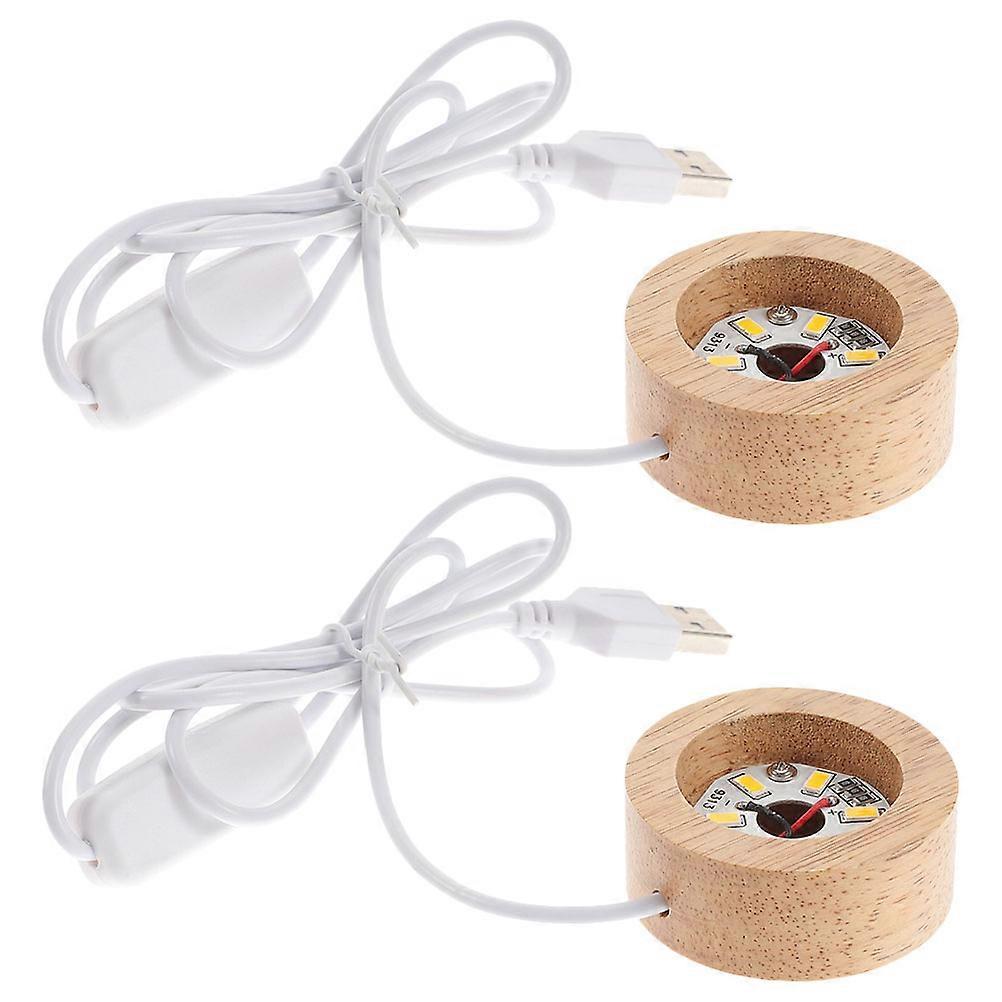 Small Lamp Base Rubber Wood For Jewelry And Resin Items Home Use Usb Charging 2Pcs