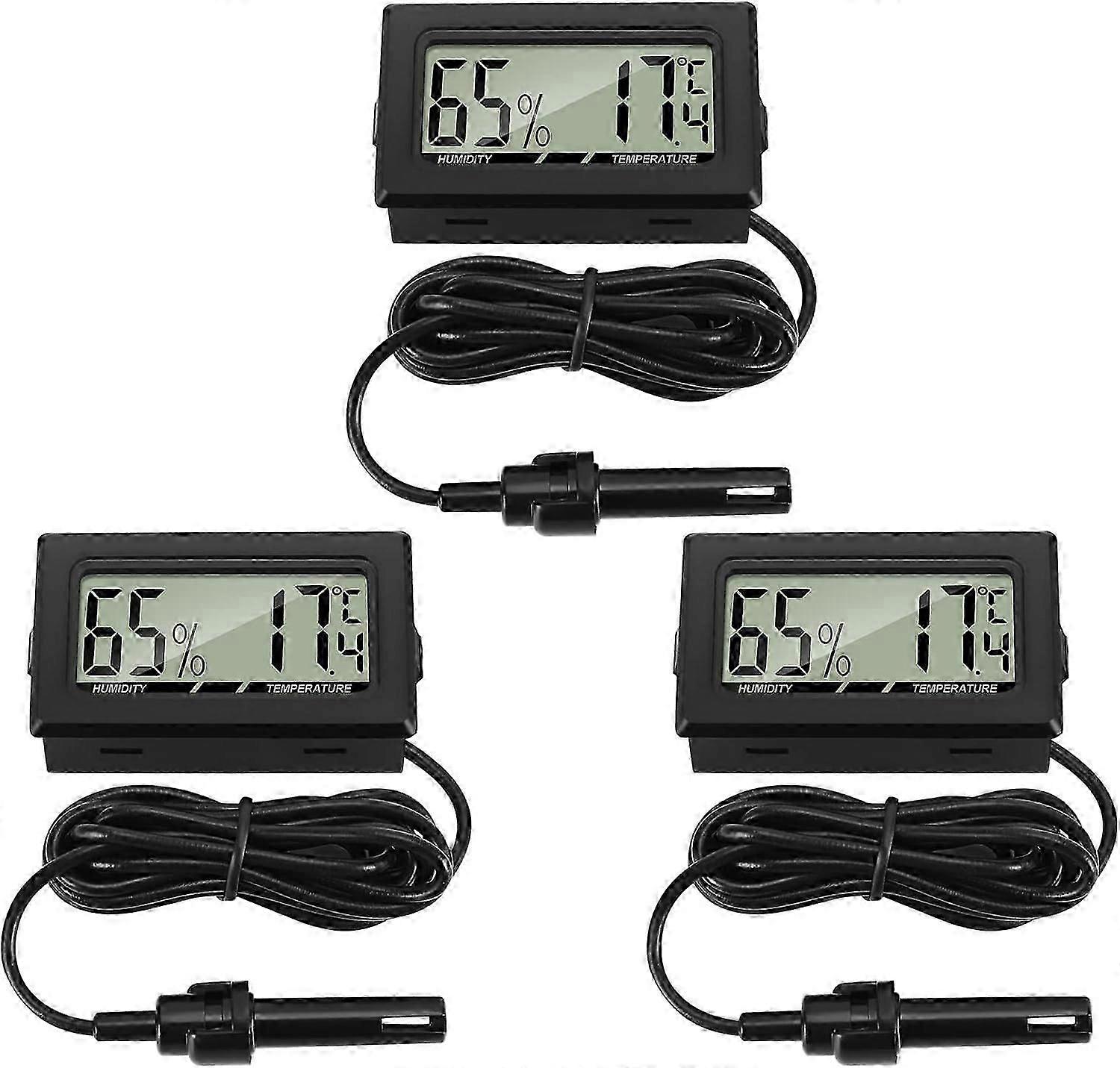 3pcs Digital Thermometer with External Probe Hygrometer for Desktop Reptile Incubator
