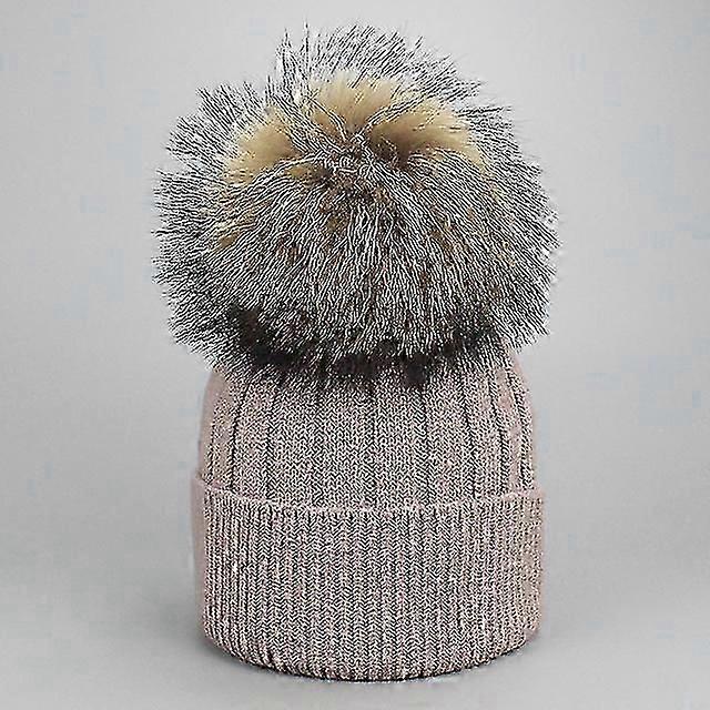 Girl Women Winter Wool Beanie Cap Real Raccoon Fur Pom Pom Parent-child Knitted Hat Core Yarn Warm Casual Skullies Beanies Bones-Good