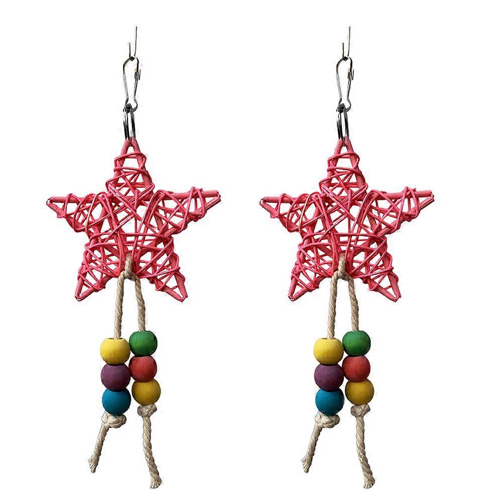 2pcs Woven Parrot Chew Toy Hanging Bird Plaything Durable Pet Decor for Parrots