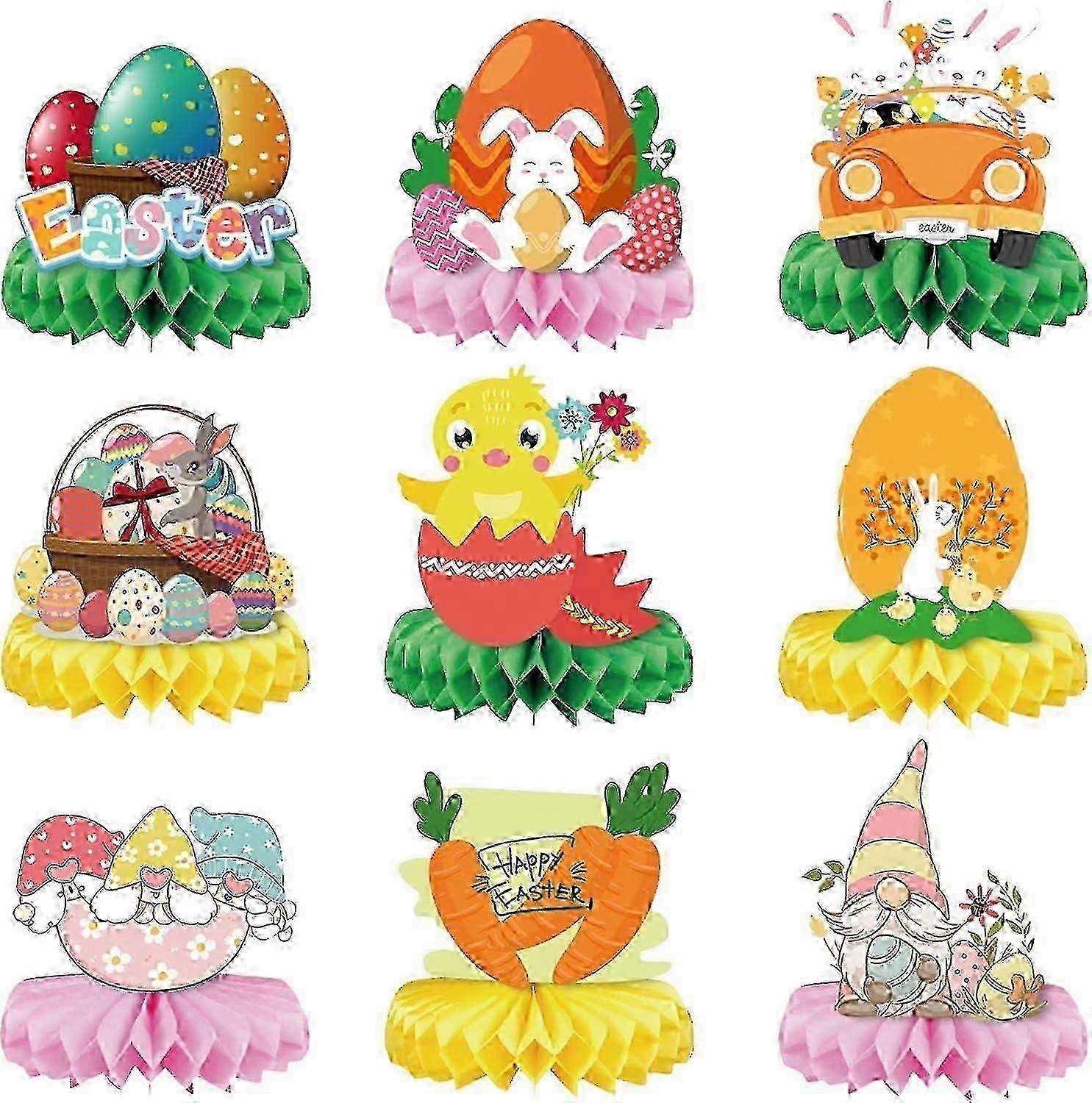 9PCS Πάσχα κηρήθρα Centerpieces Ευτυχισμένο Πάσχα κηρήθρα διακοσμήσεις λαγουδάκι Πάσχα τραπέζι Centerpiece