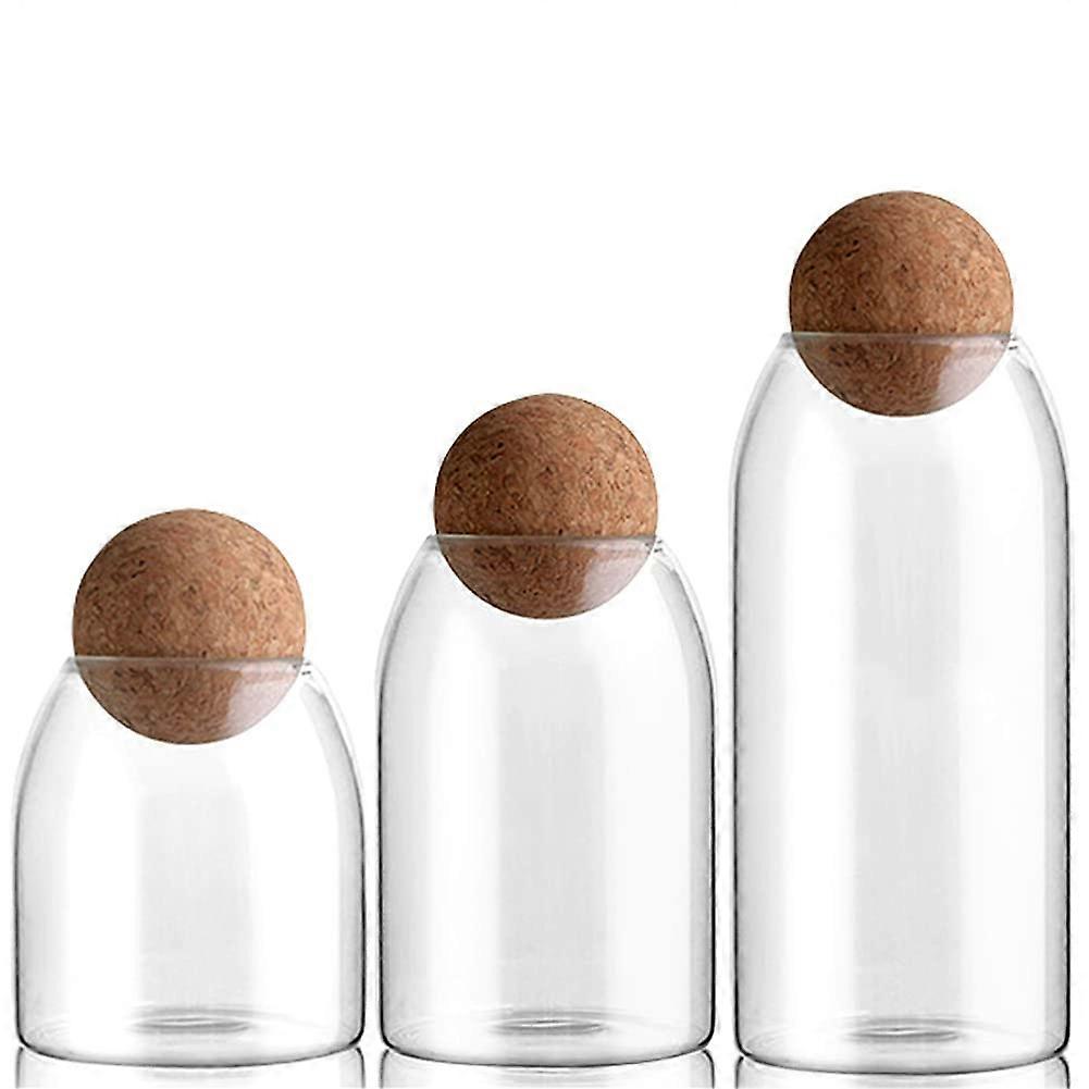 Glass Food Storage Jars Pack of 3 Airtight Jars With Cork Ball for Spices Sugar Coffee Biscuits 500ml 800ml 1200ml