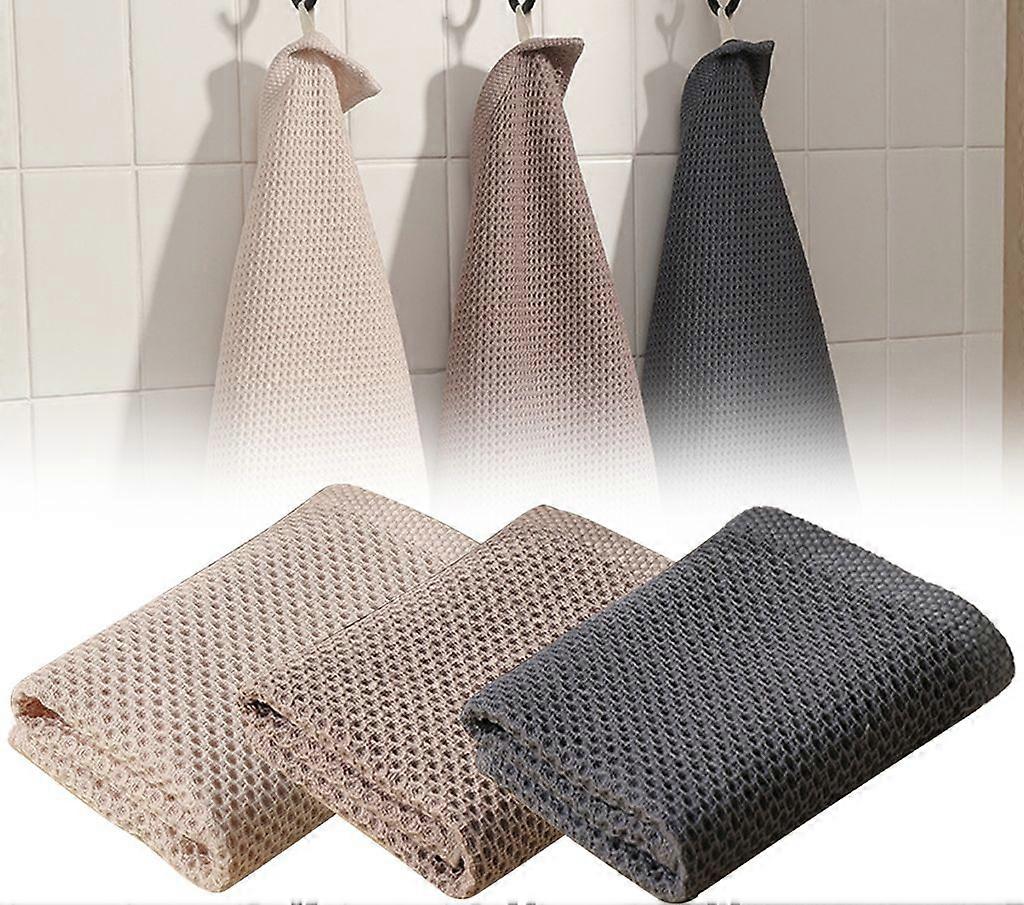 3×Cotton kitchen tea towels, waffle structure tea towels, cotton towels, square towels, super soft, absorbent, quick drying