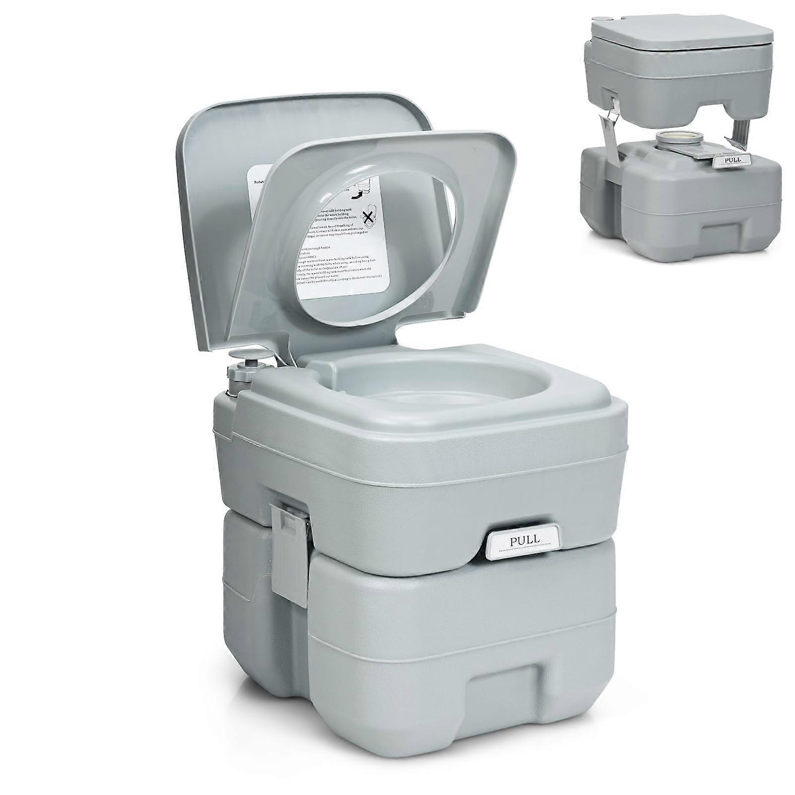 Camping Toilet 20 L with Removable Flush, Waste Water Tank, Carry Handle, 100 kg Capacity, 43 cm Gray