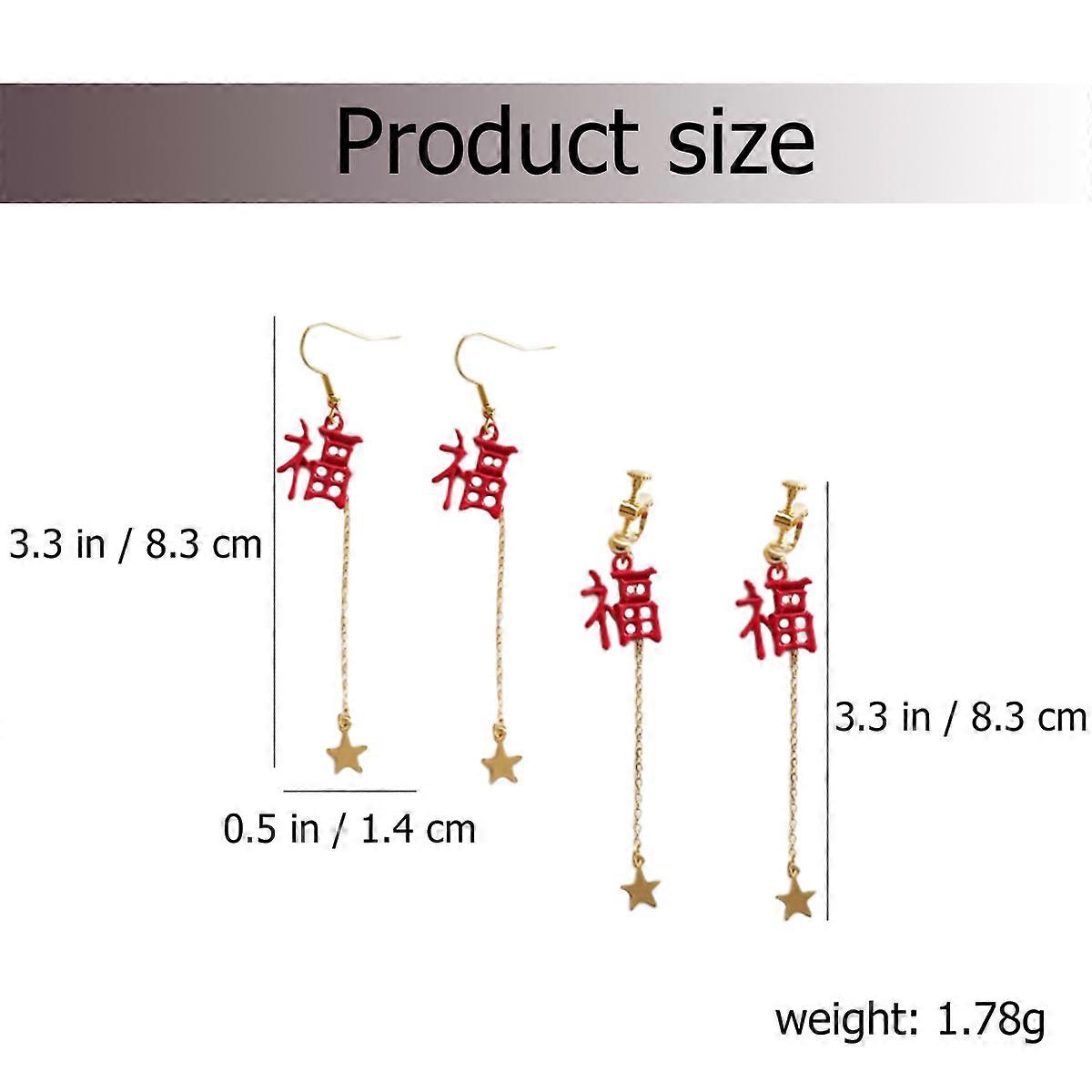 Earring For Women Chinese New Year Earrings Hook Shape Red Color 1Pair