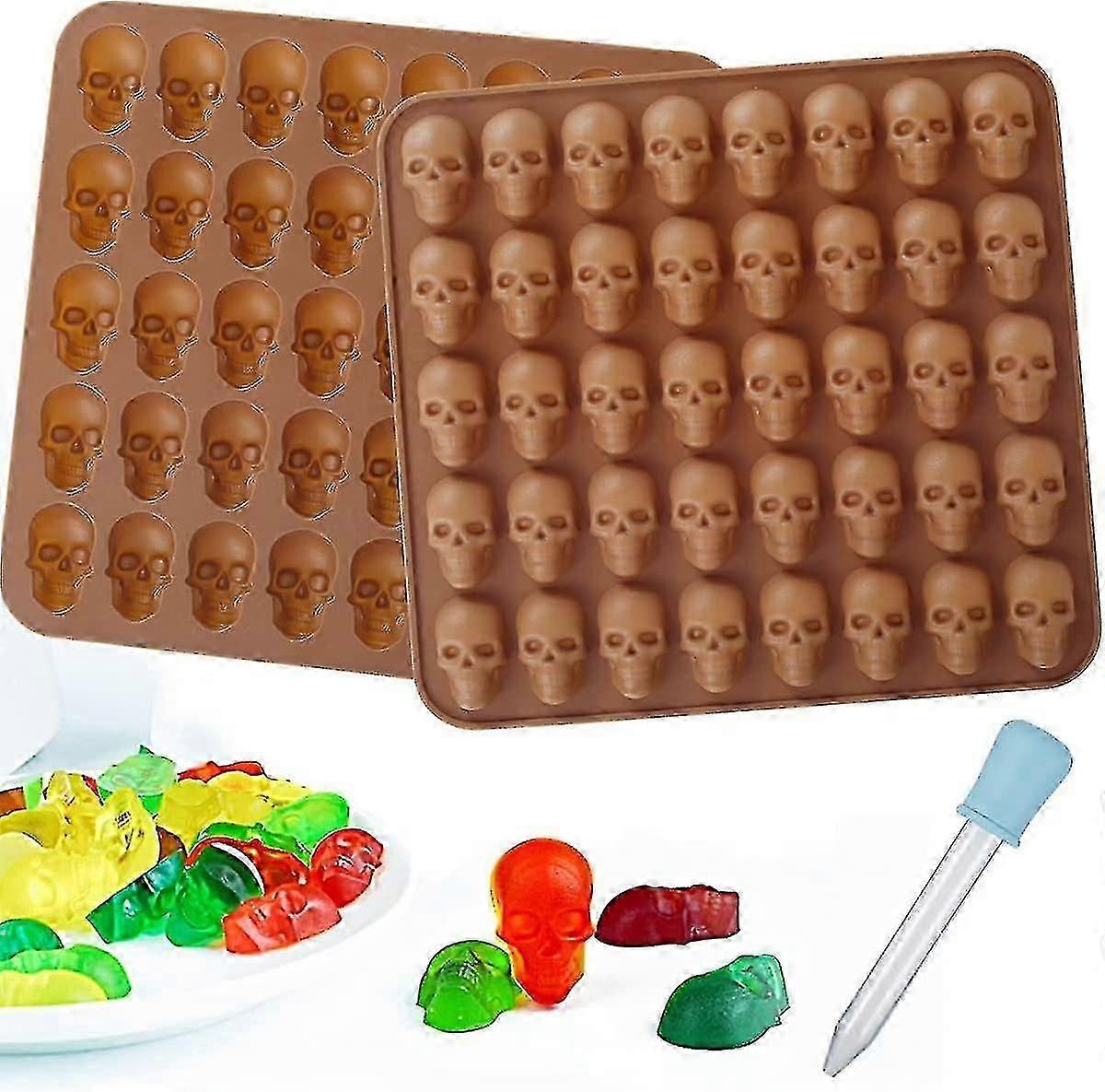 3 Pack Skull Candy Mold Silicone Reusable Gummy Maker Molds With 40 Cavity And 1 Dropper Non-stick 3d Skull Making Molds For Chocolate Jelly Ice Cube
