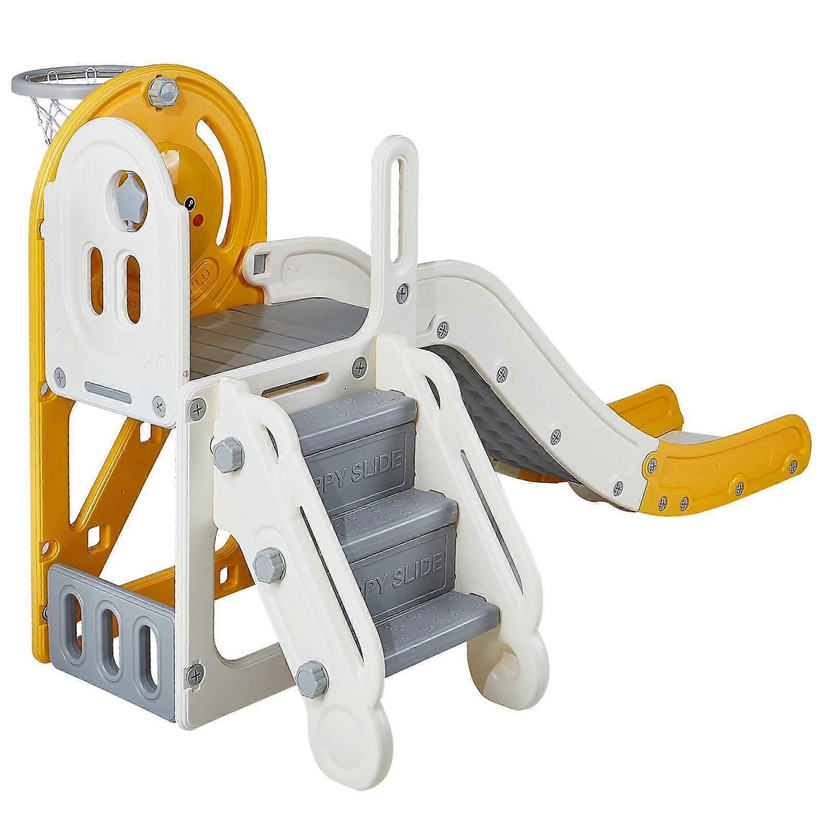 Toddler Slide, Kid Slide for Toddlers Age 1-12 w/ Climbable Ladders & Basketball Hoop & Storage Space,for Kids Within 110lbs