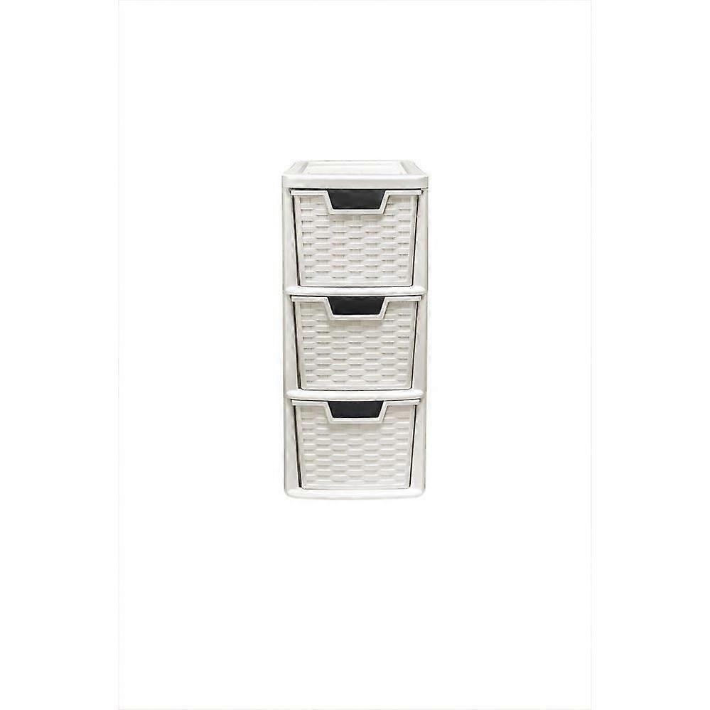 Cream 3 Drawer Medium Rattan Tower for Home Organization