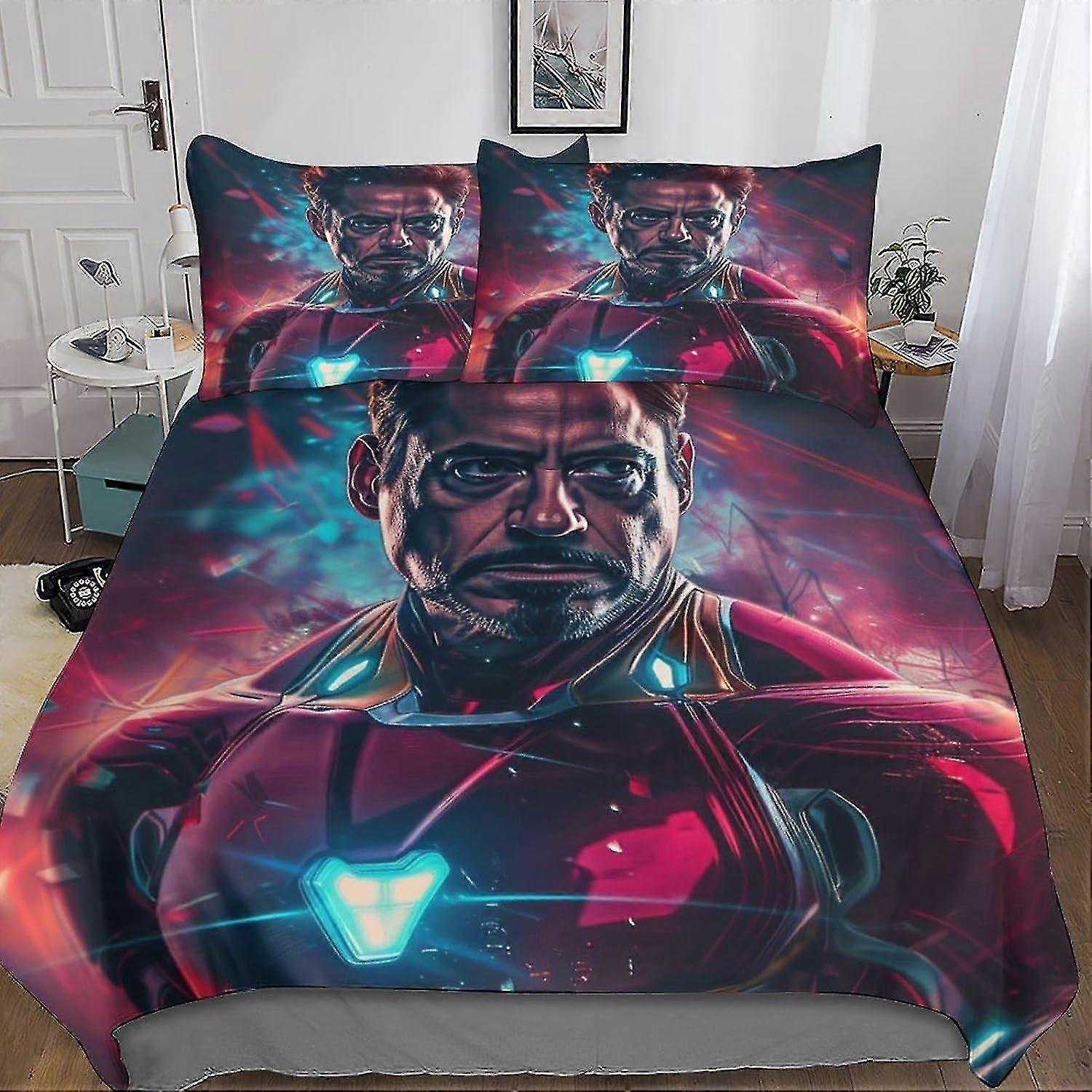Cool Avengers Quilt Cover Set with Hidden Zipper Closure - Soft and Cozy Microfiber Movies Bedding with Striking 3D Print, 3-Piece Set for B