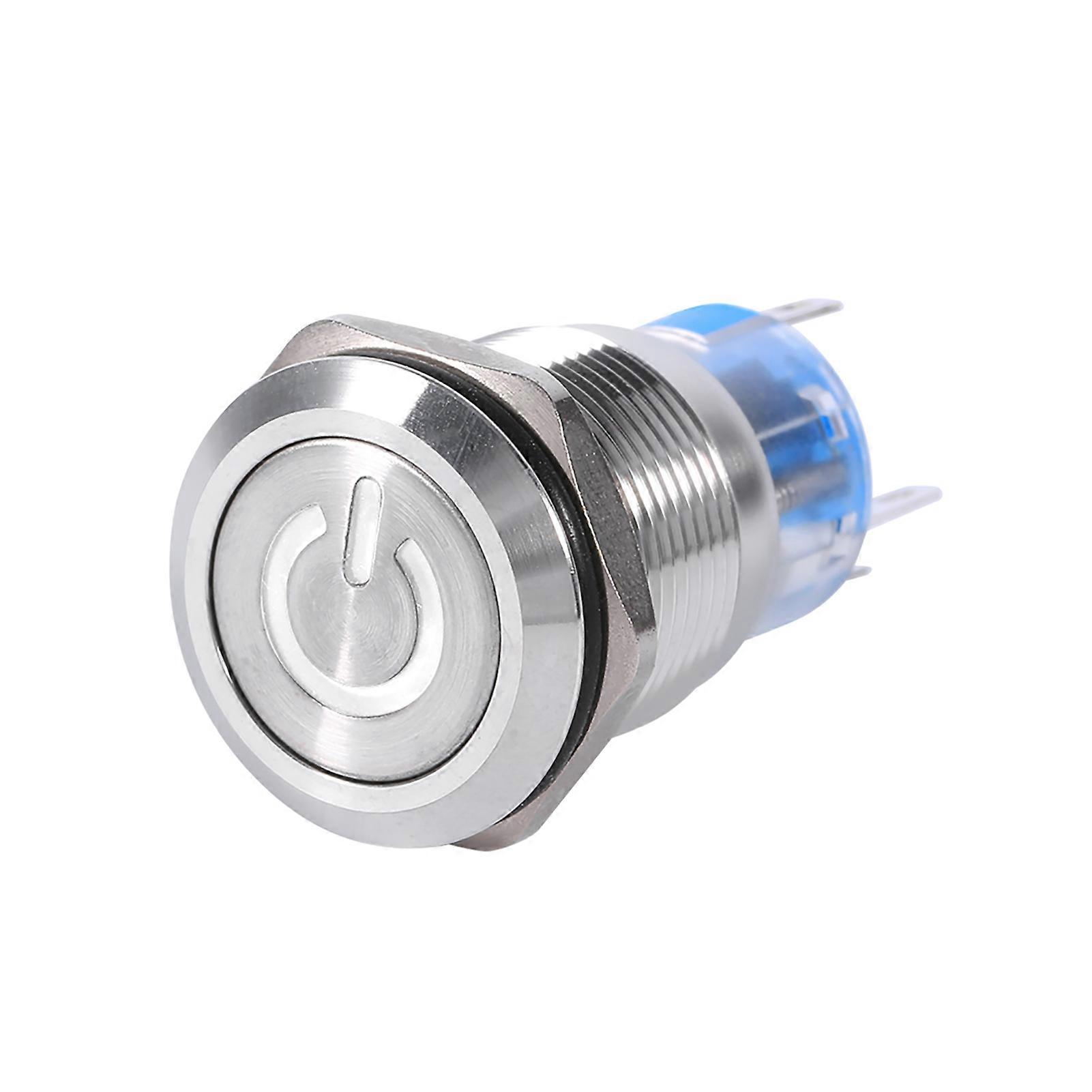 19mm 12V‑24V Waterproof Stainless Selflocking Latching Push Button Power Switch Blue LED