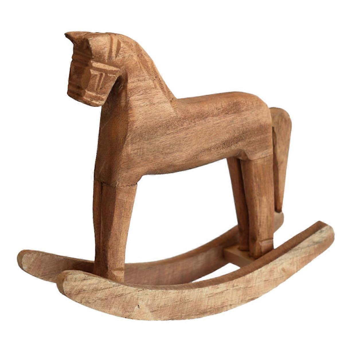 Pine Wood Rocking Horse Ornament for Desktop Display, Beige Hobby Horse Model, Small Decorative Holiday Figurine