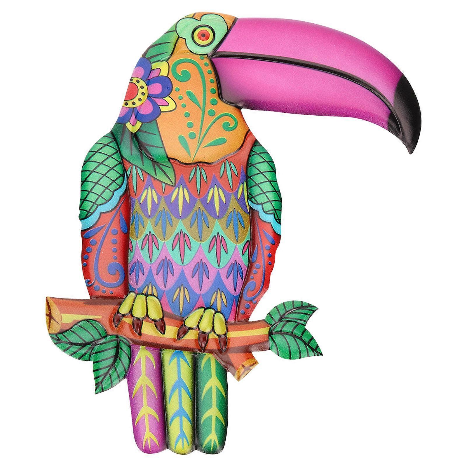 Bird Statue Decor Iron Pendant Wall Decoration 3D Design Pink Beak 25x20cm Home Decoration 1Pack