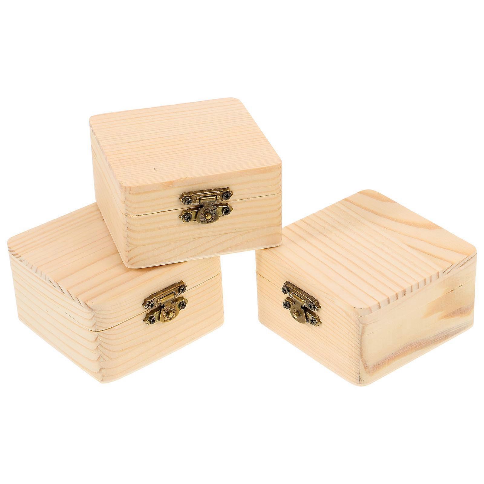 3 Pcs Square Wooden Storage Boxes With Lock Thick Wood Craft Cases for DIY Painting, Clay, Jewelry & Small Item Organization Multi Function