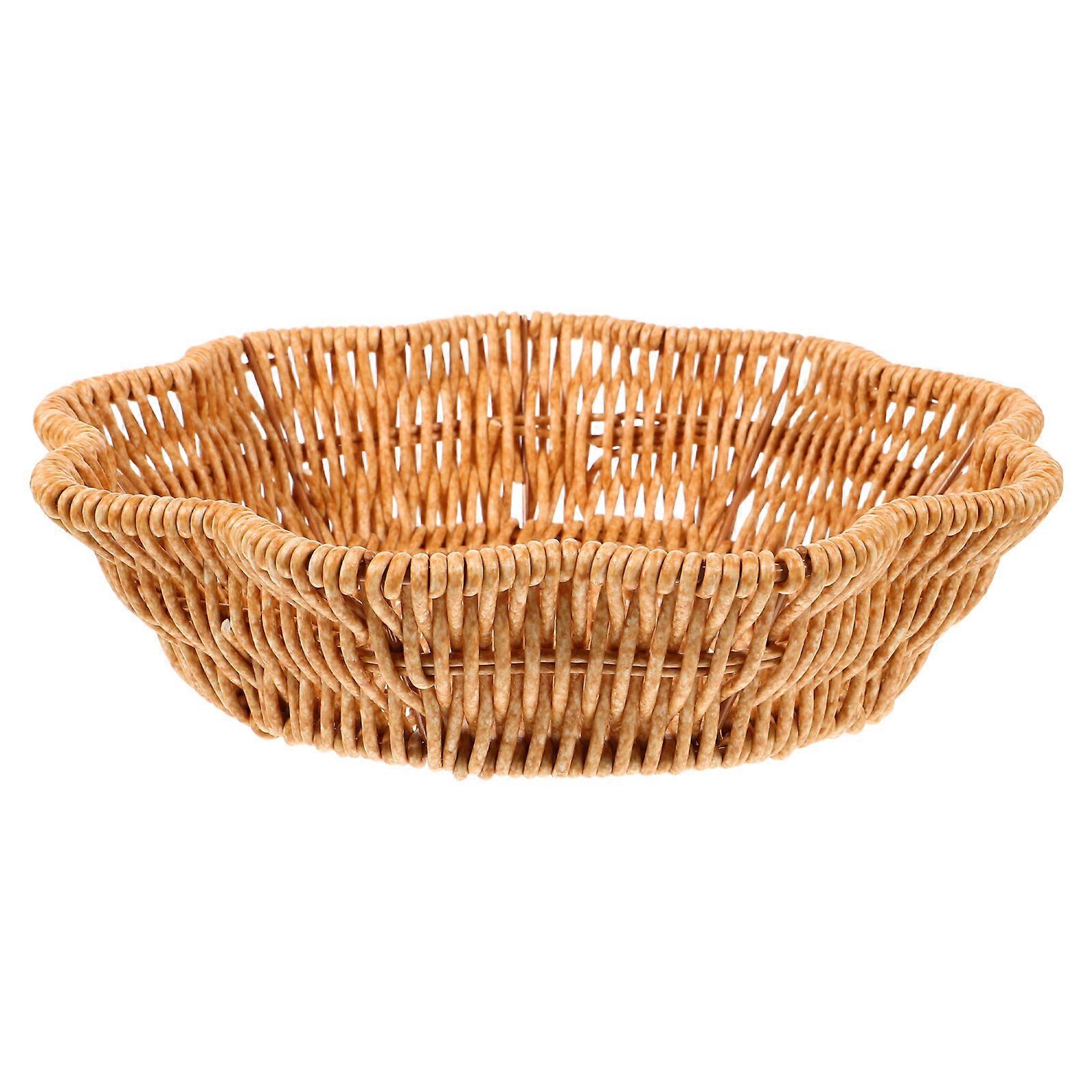 Round Imitation Rattan Serving Tray for Bread, Fruit, and Snacks – Handwoven Wicker Storage Basket for Kitchen, Entryway, or Tabletop Use