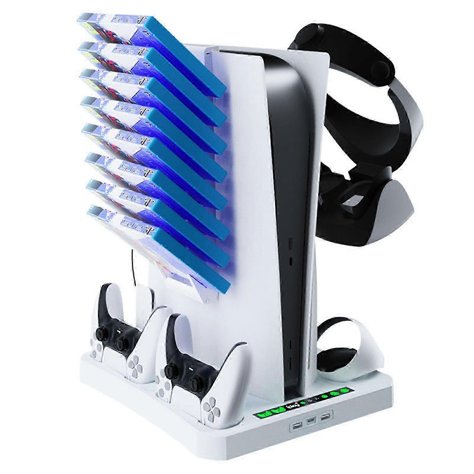 PSVR2 & PS5 Cooling Charger Stand With Headphone Hanger, LED Indicators Cooling Stand with Dual Controller Charging Station for PS5 Console Disc/Digit
