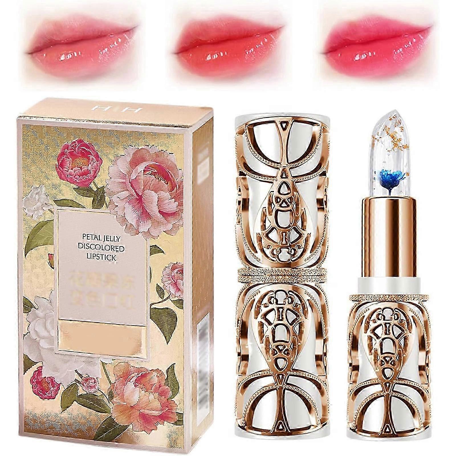 花びらゼリー変色口紅、クリスタルゼリーフラワーカラーチェンジングリップスティック、クリスタルフラワーゼリーリップスティック、ウォータープルーフチェンジカラーリップスティック