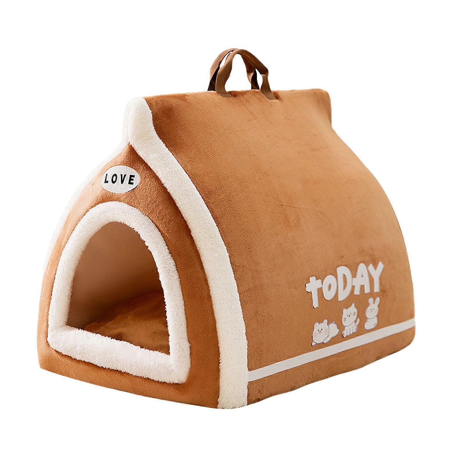Cat Bed - 2 in 1 Self Warming Pet Tent for Indoor Cats and Kittens, Small Brown Dog Cat Kennel, Cozy and Comfortable