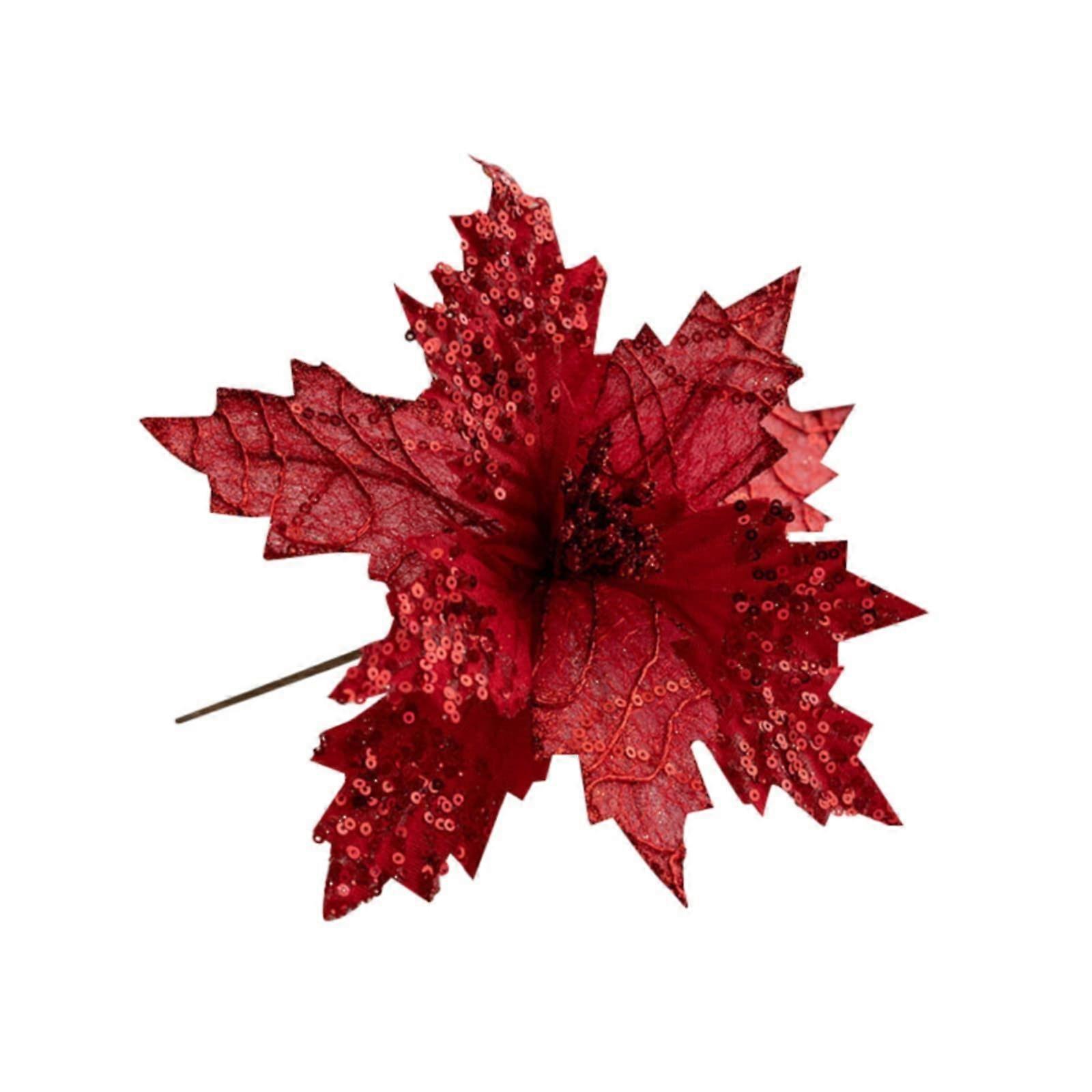Christmas Simulation Flower Christmas Tree Decoration 20 cm Sequins Flannel (Red)