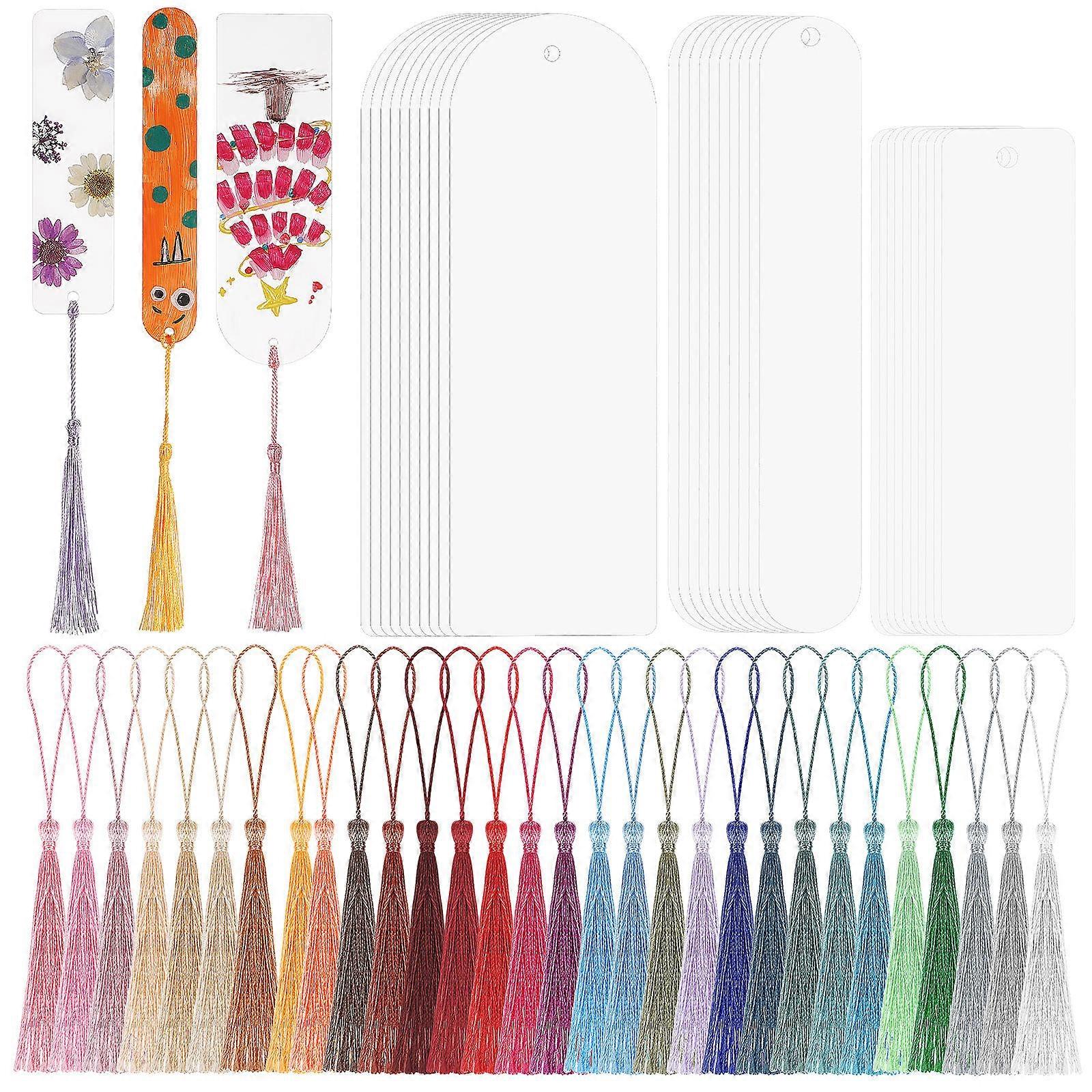 Bookmark Set Acrylic Blank Bookmarks for Craft Use 30Sets with Colorful Tassels