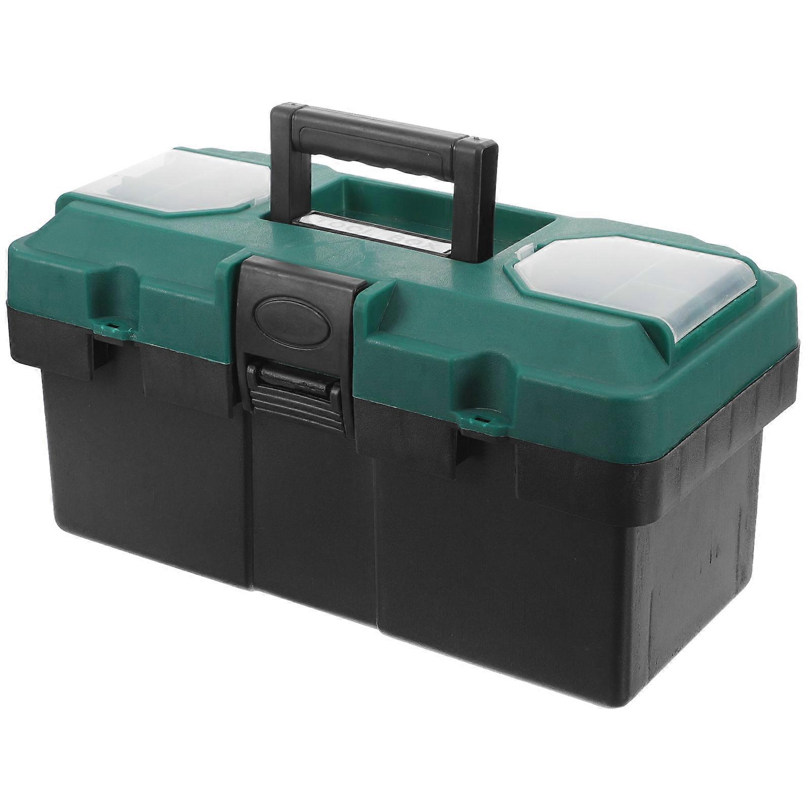Portable Plastic Tool Box Organizer with Storage Compartments for Home Use 14 inch Black