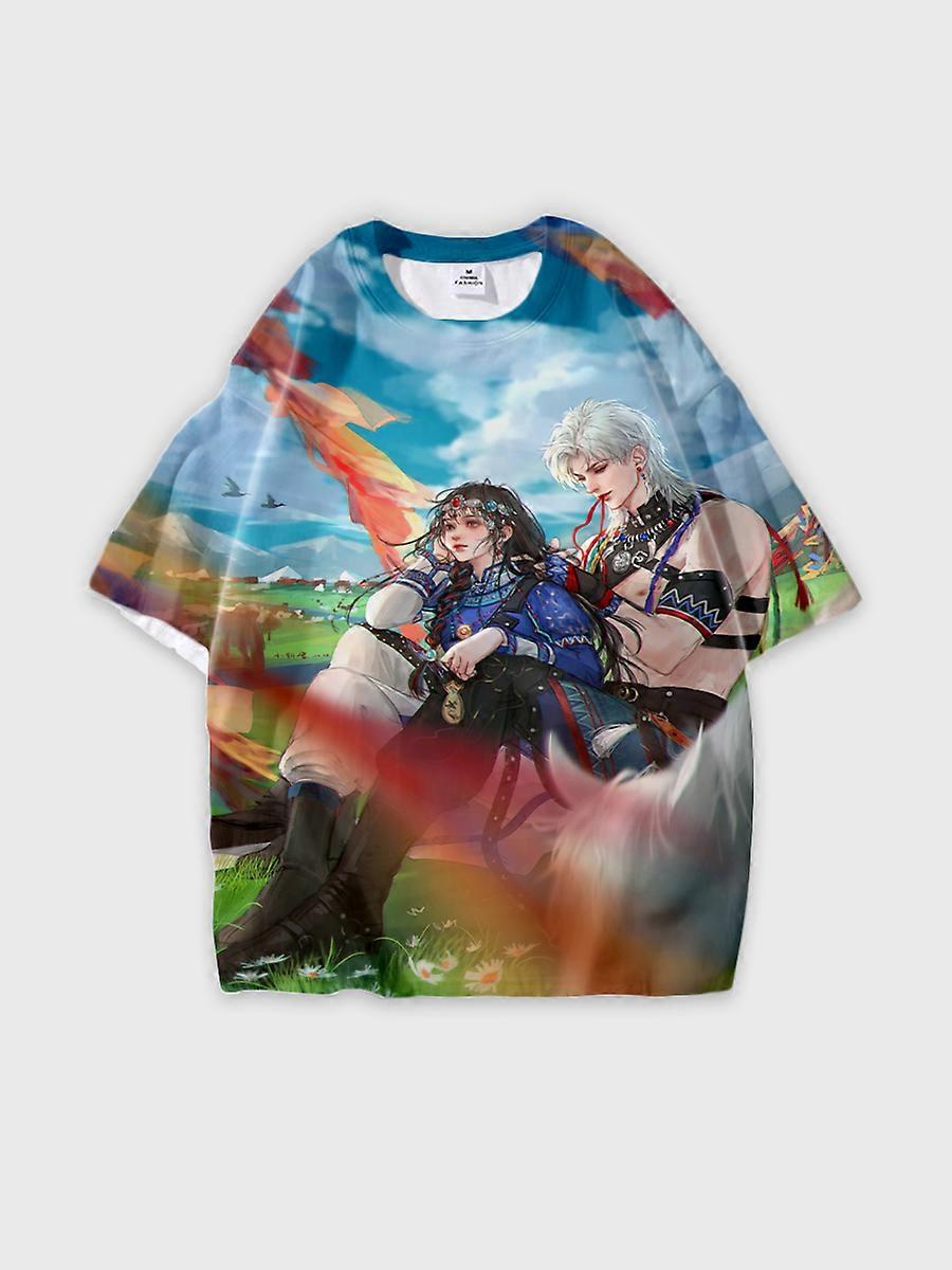 T-shirt round neck Role Pattern loose short sleeve B412