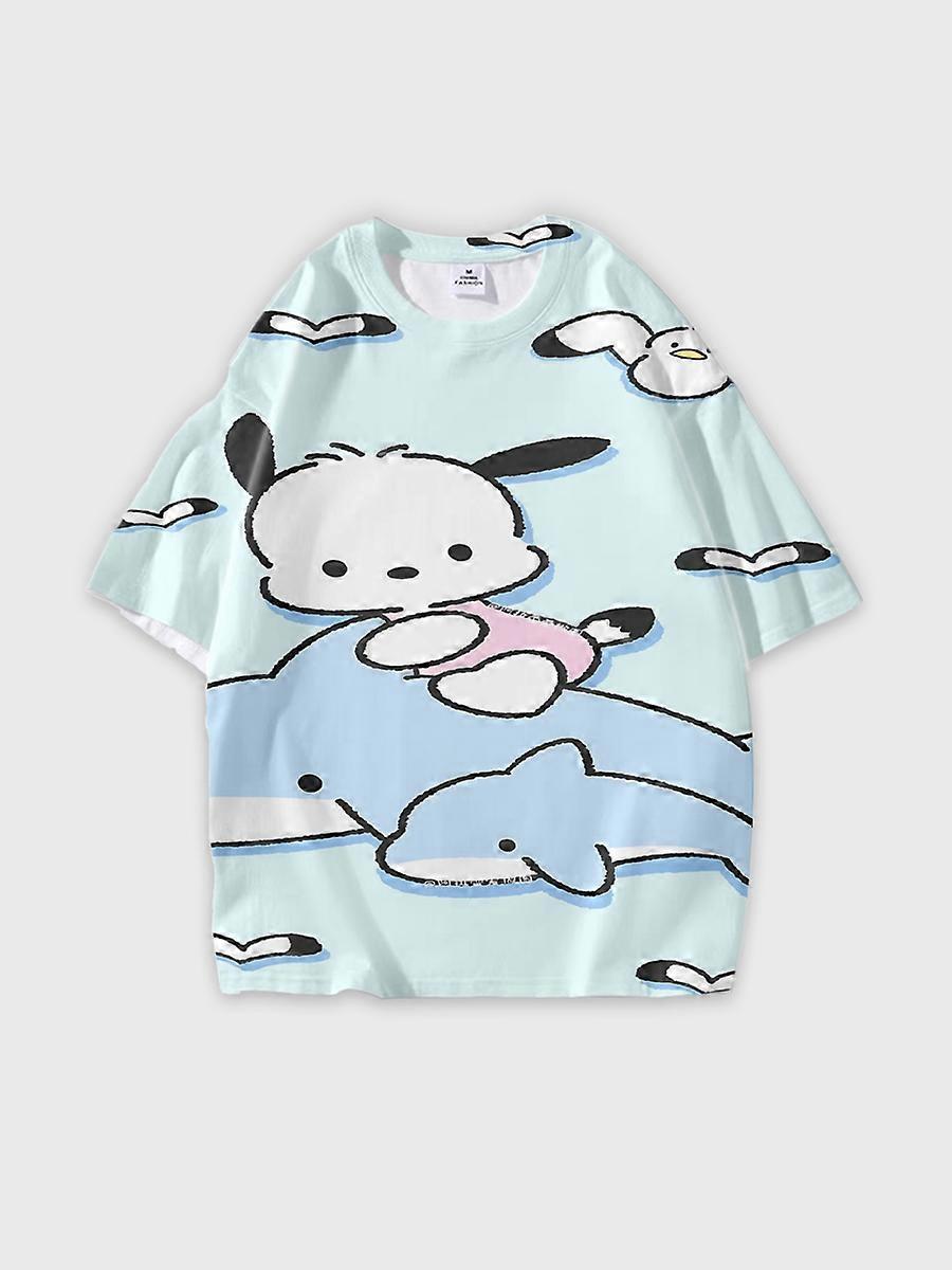 T-shirt girocollo Cartoon Pattern manica corta sciolta D1951