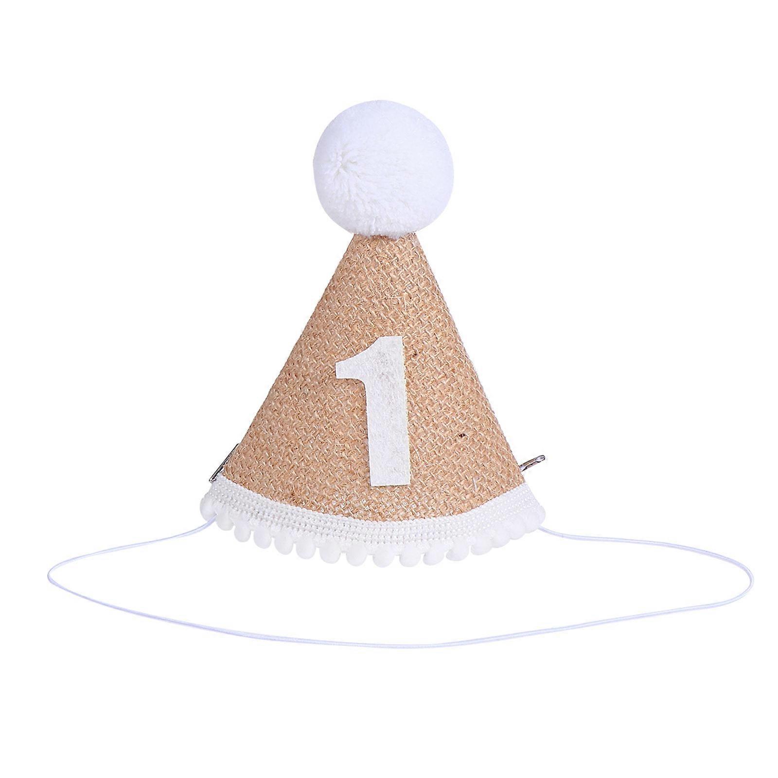 Quality Linen Birthday Photo Prop Headdress For Infants 1st Birthday Party Brown Cone Shape 1Set