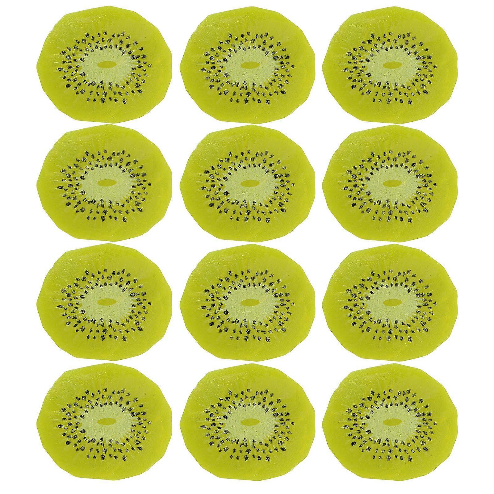 Artificial Kiwi Slice Model 12Pcs Kitchen Decor Prop Supermarket Display Green PVC Material Children Home Users