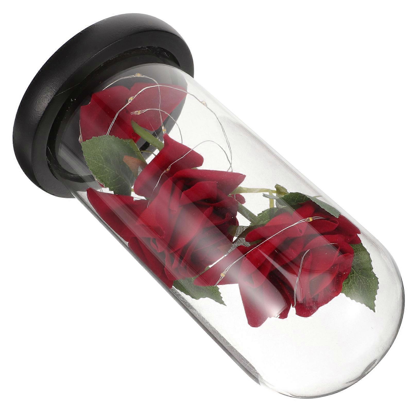 Artificial Rose Atmosphere Light with Glass Cover for Valentine's Day Party Decoration 25x10x10cm 1Pcs