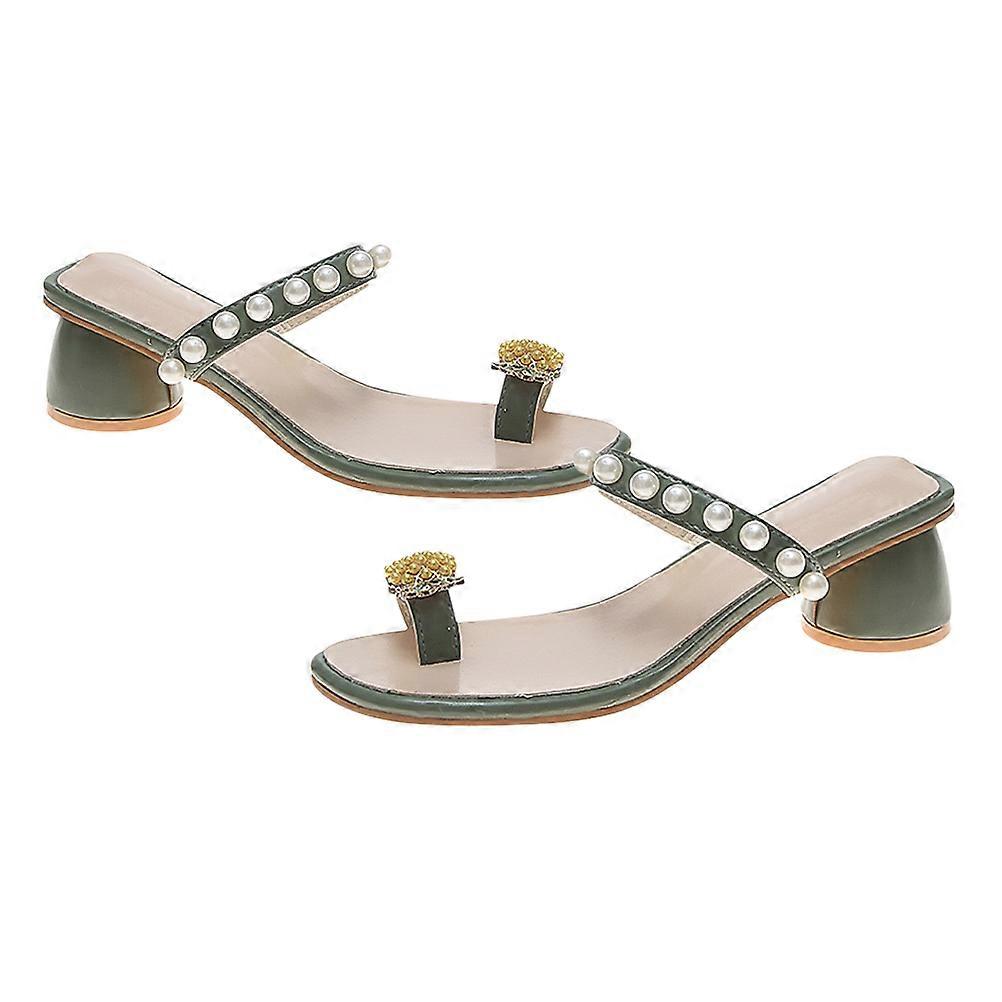 Fashion Flip-flops for Women with Pineapple Pattern in Size 39 Light Green Chunky Heels for Party 1 Pair