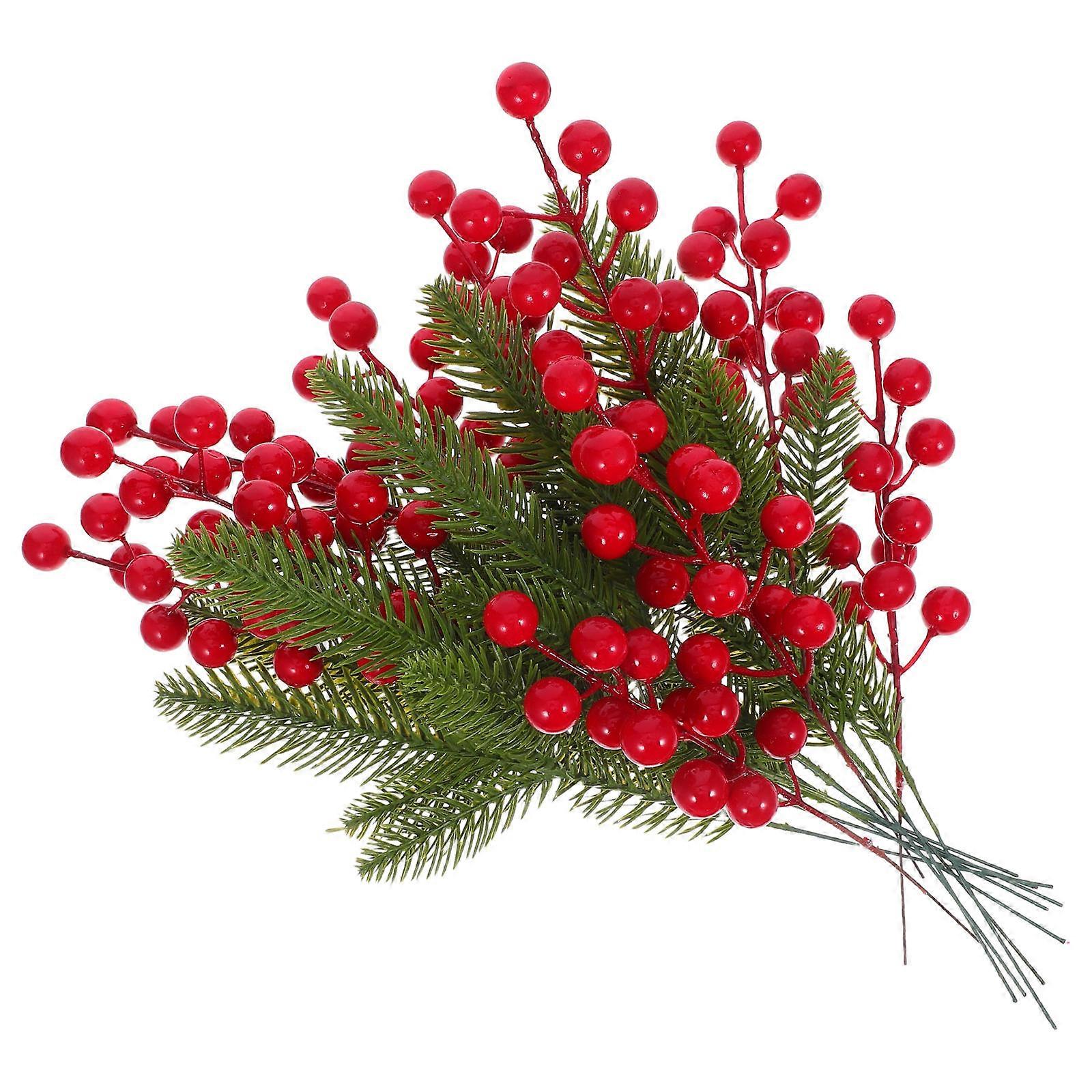 Artificial Red Berry Stems with Pine Branches – Realistic Holly Floral Picks for Christmas Wreaths, Trees & DIY Holiday Home Decor (20pcs)