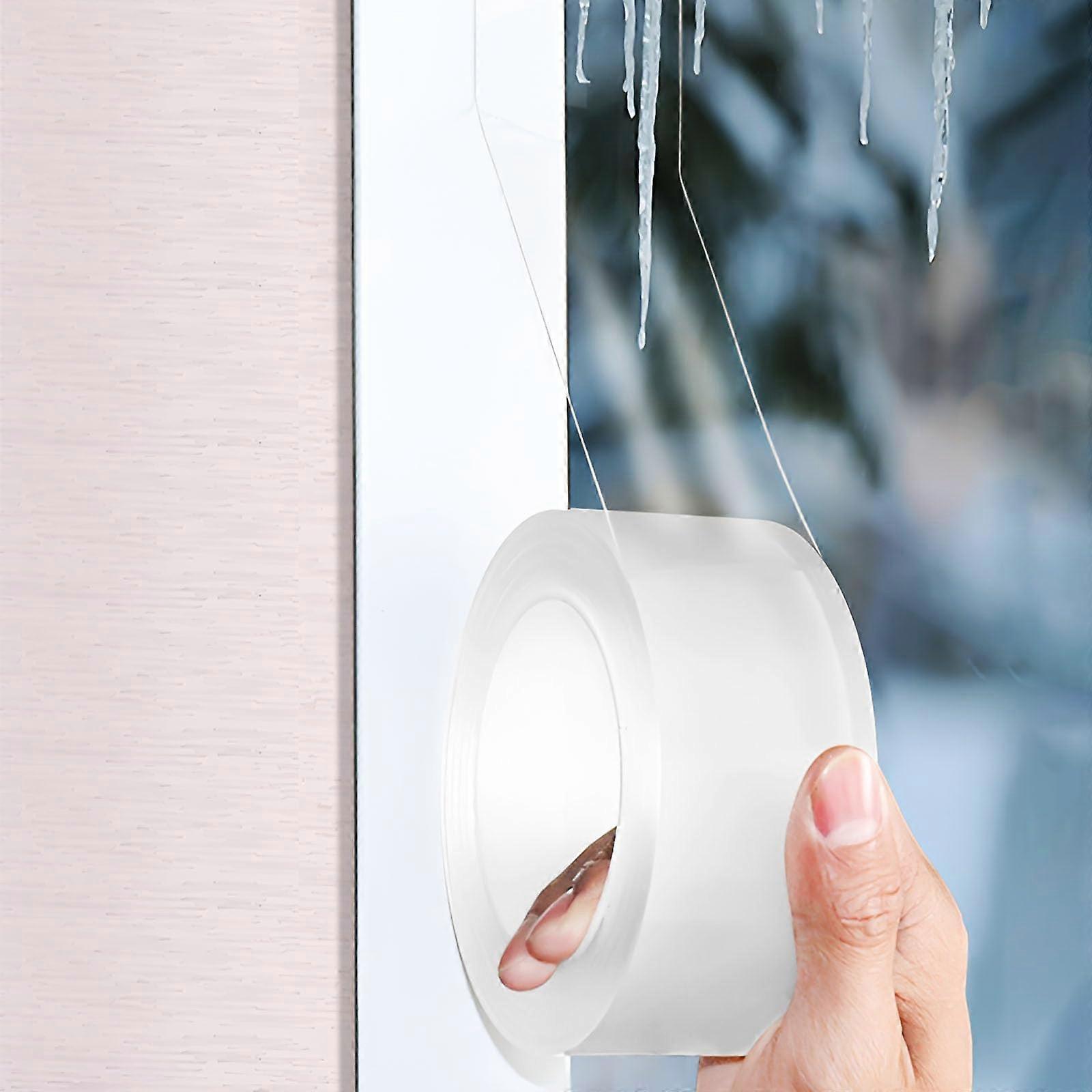 Transparent window sealing tape, 5.1 cm x 90 cm, residue, transparent window insulation tape for doors, windows, and shower glass gaps.
