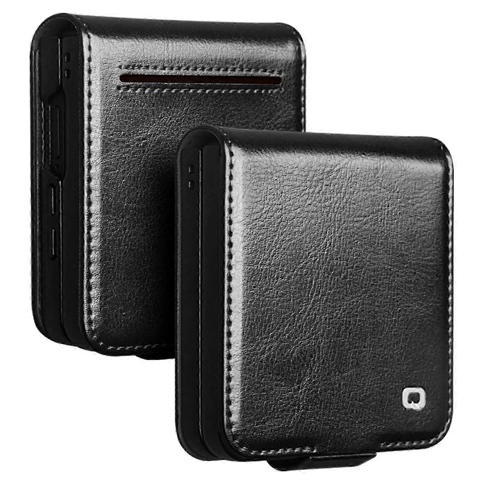 For Samsung Galaxy Z Flip7 5g Case With Card Holder Genuine Cow Leather Stand Phone Cover