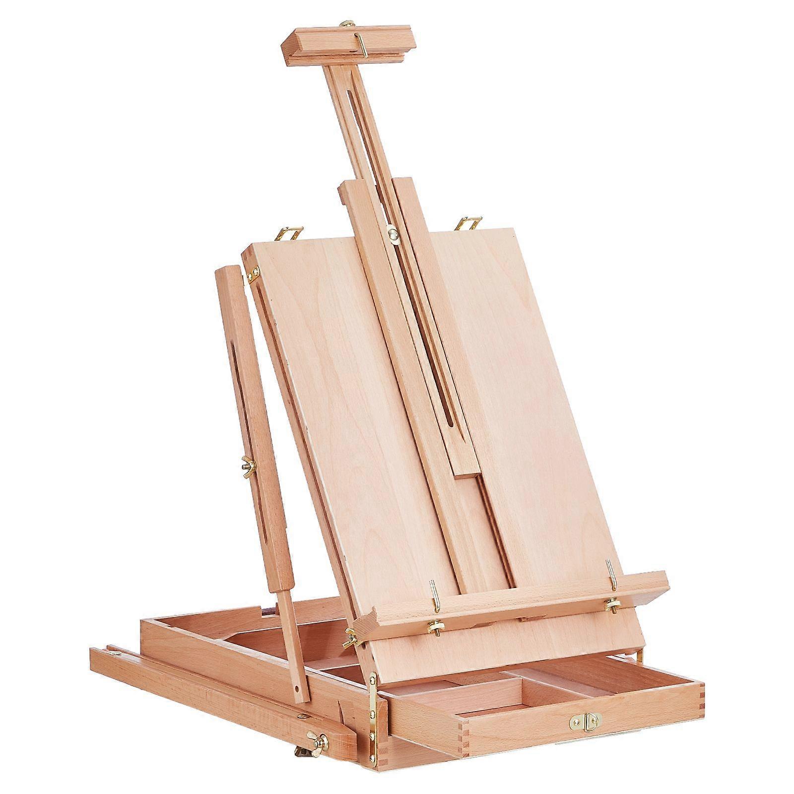 French Easel, Hold Canvas to 34", Beechwood Foldable Sketchbox Easel with Drawer, Palette and Strap, Angle and Height Adjustable