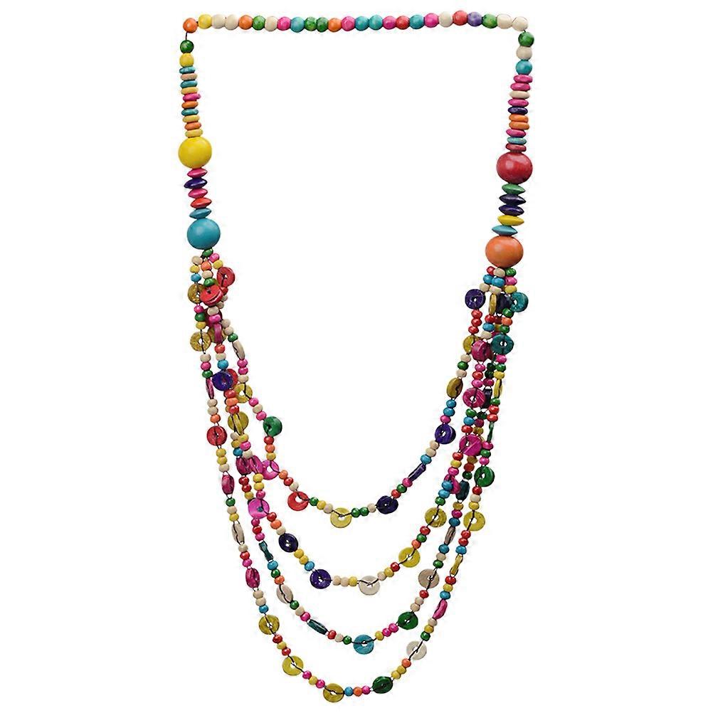 Bohemian Necklace for Women with Colorful Layered Wood and Coconut Shell Beads Multi 30.5 Inches