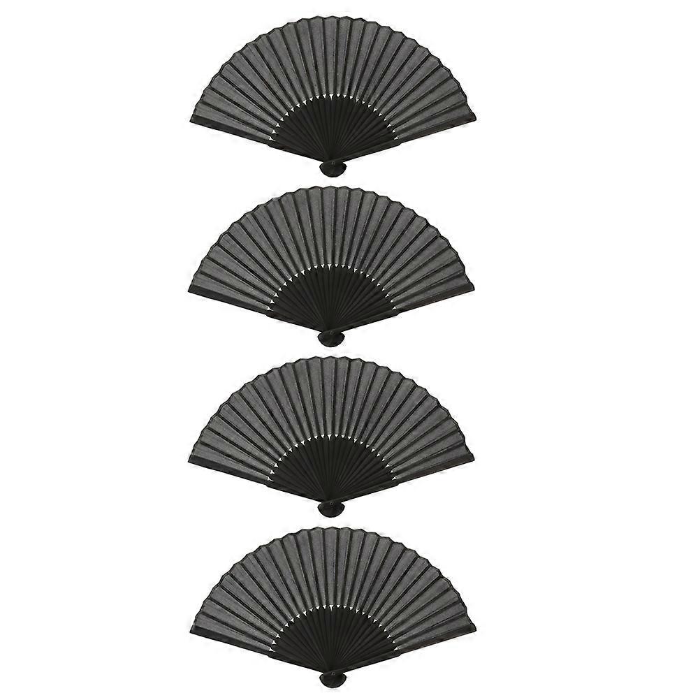 Retro Style Handheld Folding Fan Set 4pcs Chinese Bamboo Creative Black Design for Dance Party, Photography & Costume Decoration