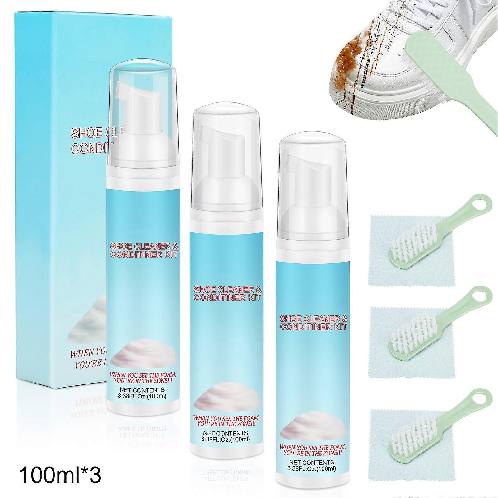 3x 100ml Shoe Cleaning Kit White Shoes Stain Remover Anti-Yellowing & Repair Cleaner Portable Whitening Agent - 1055365.01